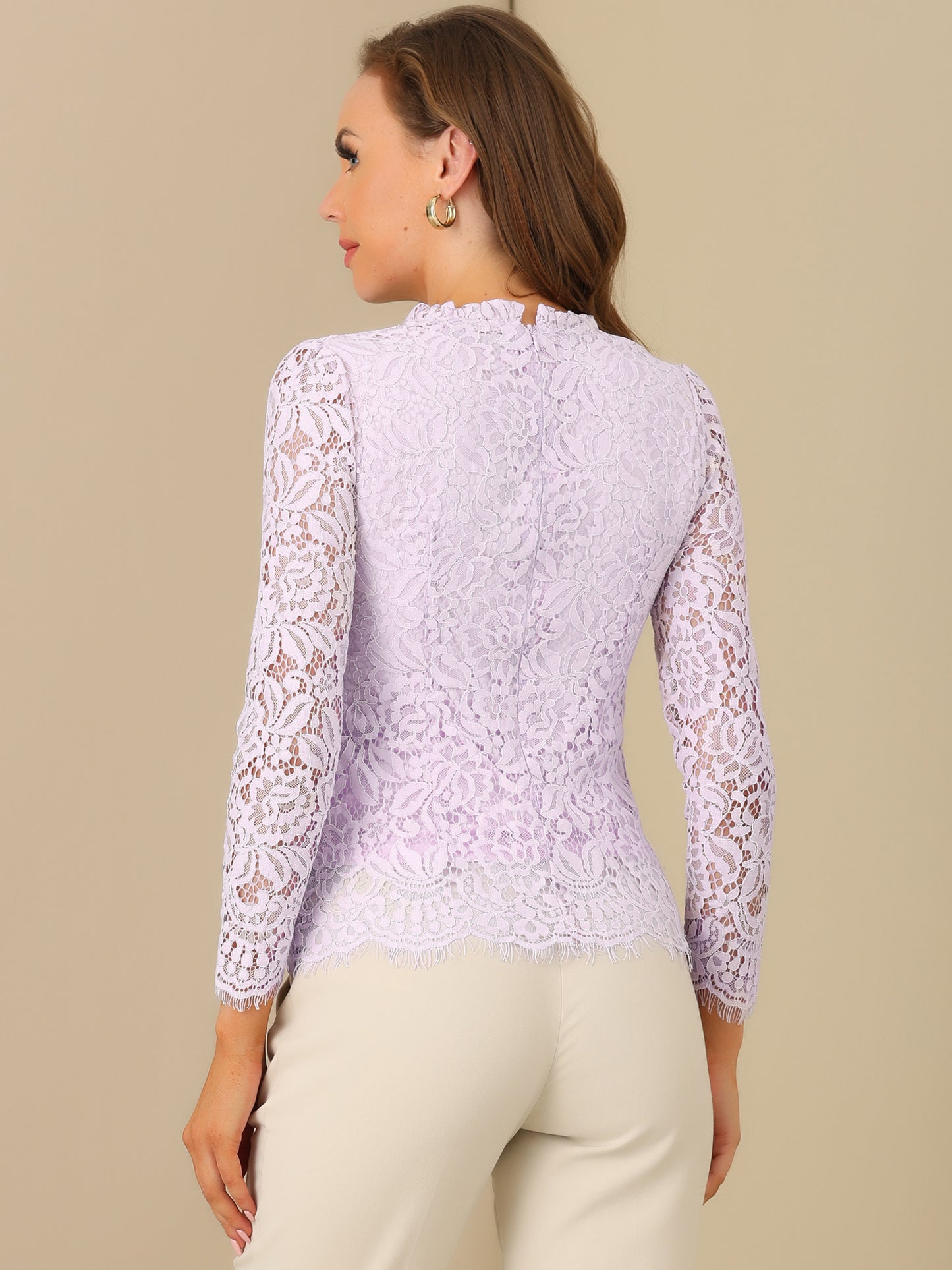 Women's Long Sleeve Lace Top Dressy Elegant Peplum Blouse Shirt