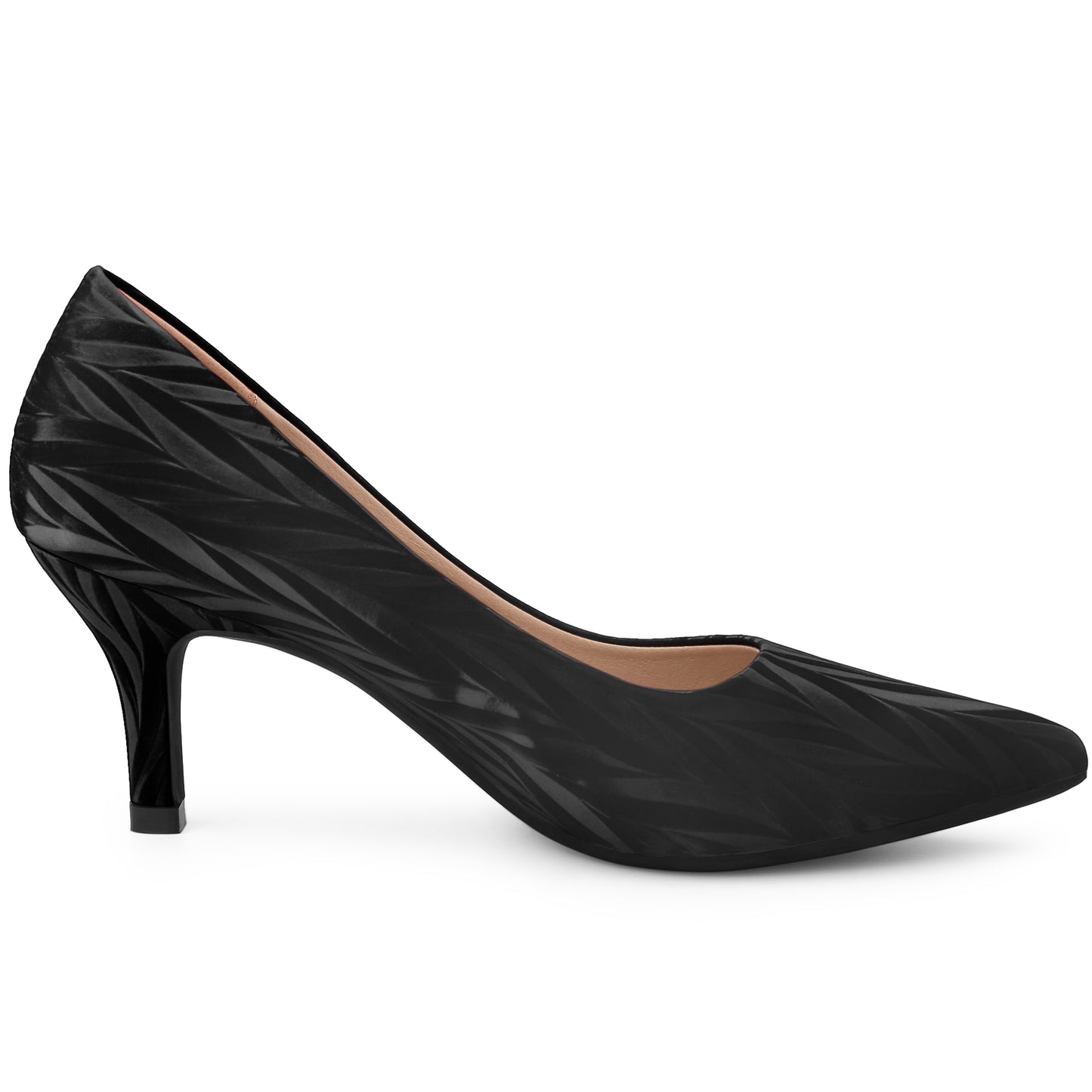 Zapatos de tacón bajo con punta puntiaguda y estampado de hojas para mujer