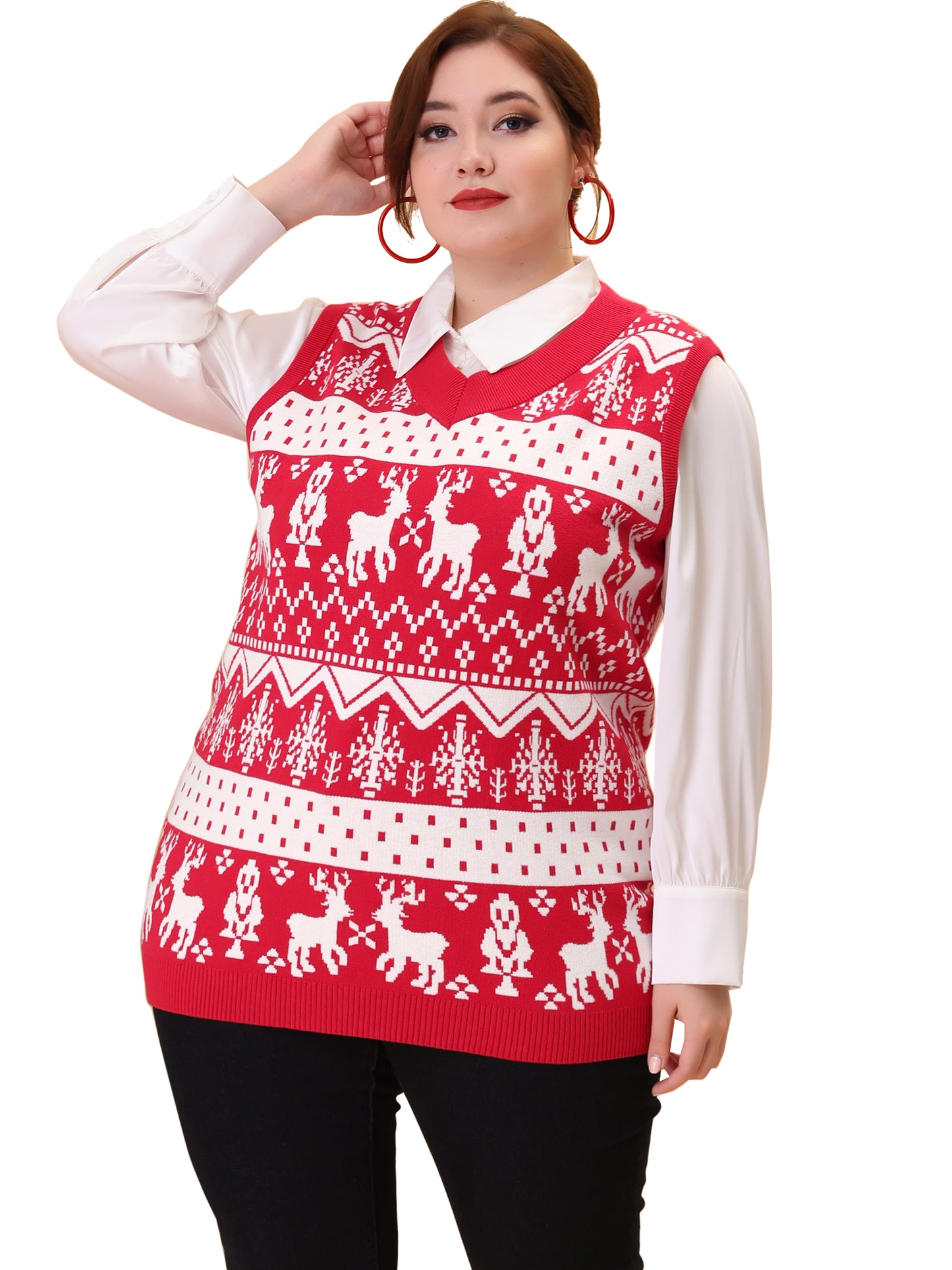 Women Plus Size Sweater Vests V Neck Sleeveless Knit Oversized Tunic Loose Pullover Top