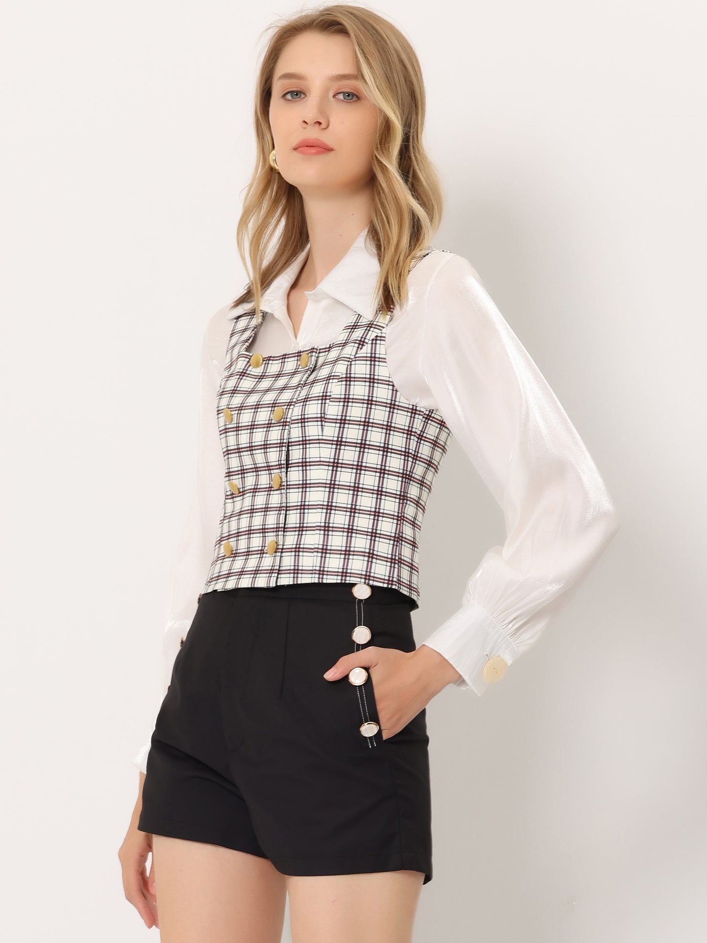 Women's Steampunk Double Breasted Racerback Waistcoat Suit Vest