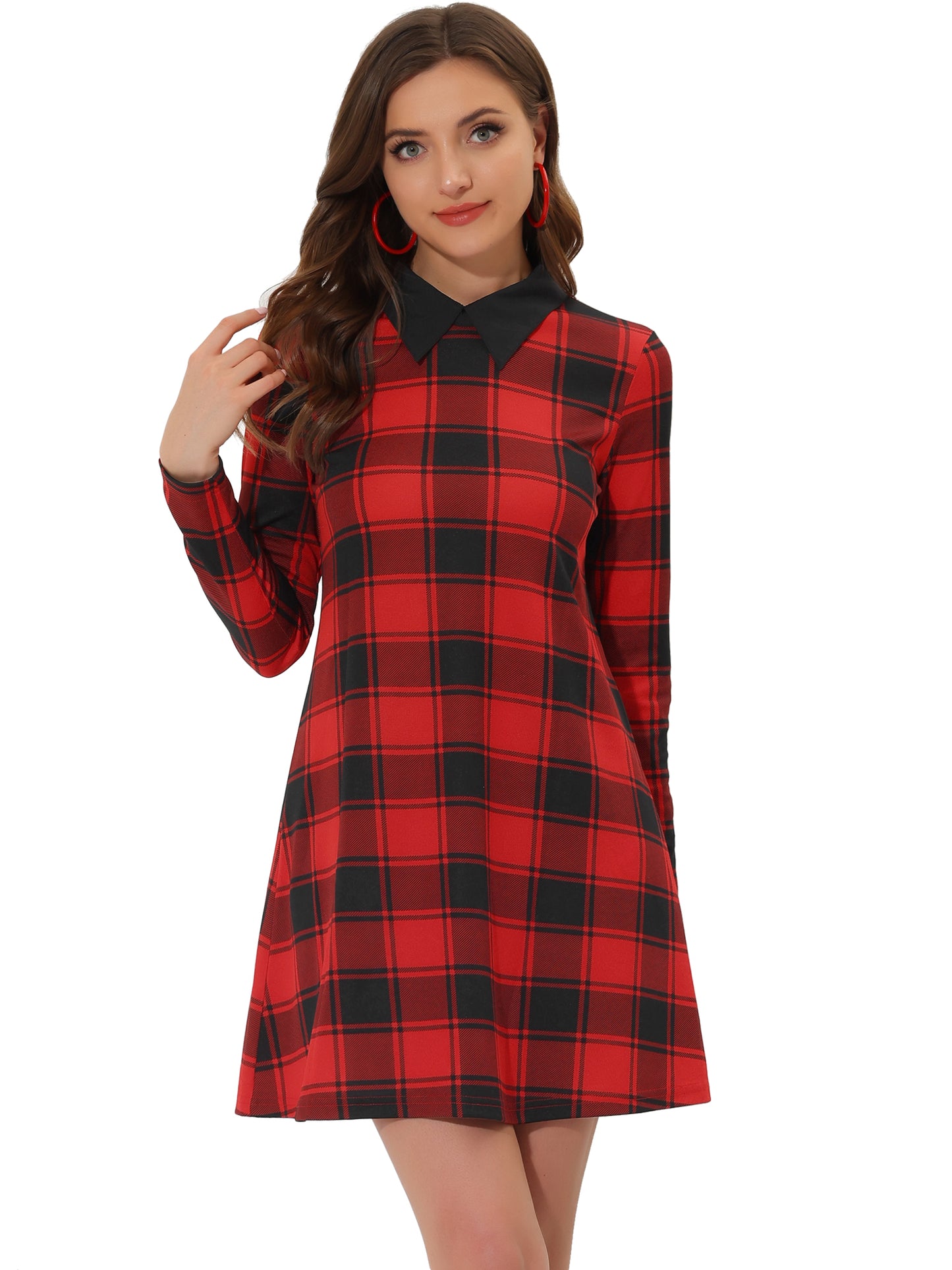 Women's Contrast Collar Swing Flare Mini Dress