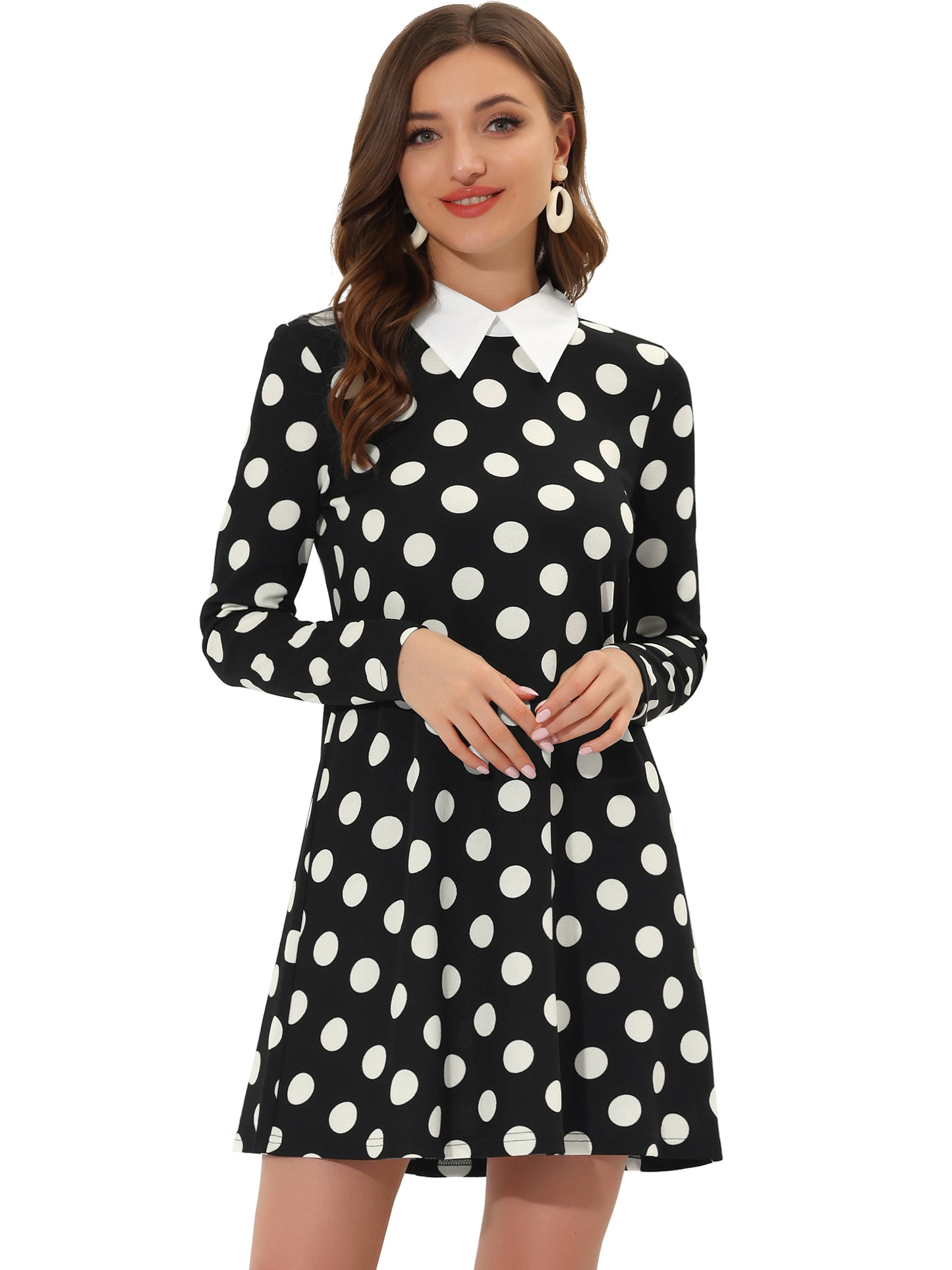 Women's Contrast Collar Swing Flare Mini Dress