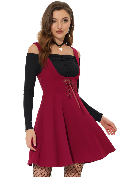 Women's Suspender Skirt Gothic Lace Up A-Line Mini Overall Skirt