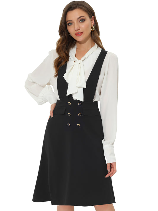 Women's Overall Pinafore Dress Midi Suspenders Skirt
