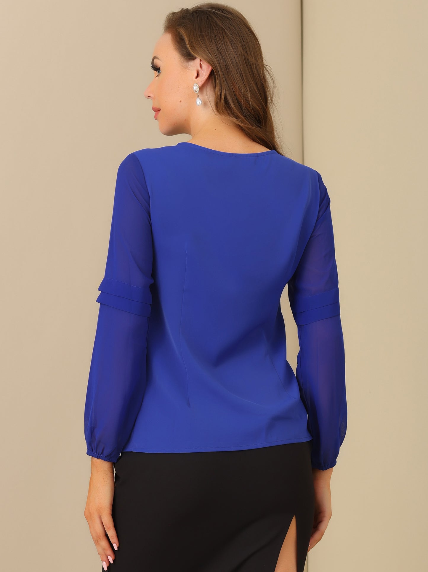 Women's Keyhole Neck Long Sleeve Business Casual Blouse Shirt