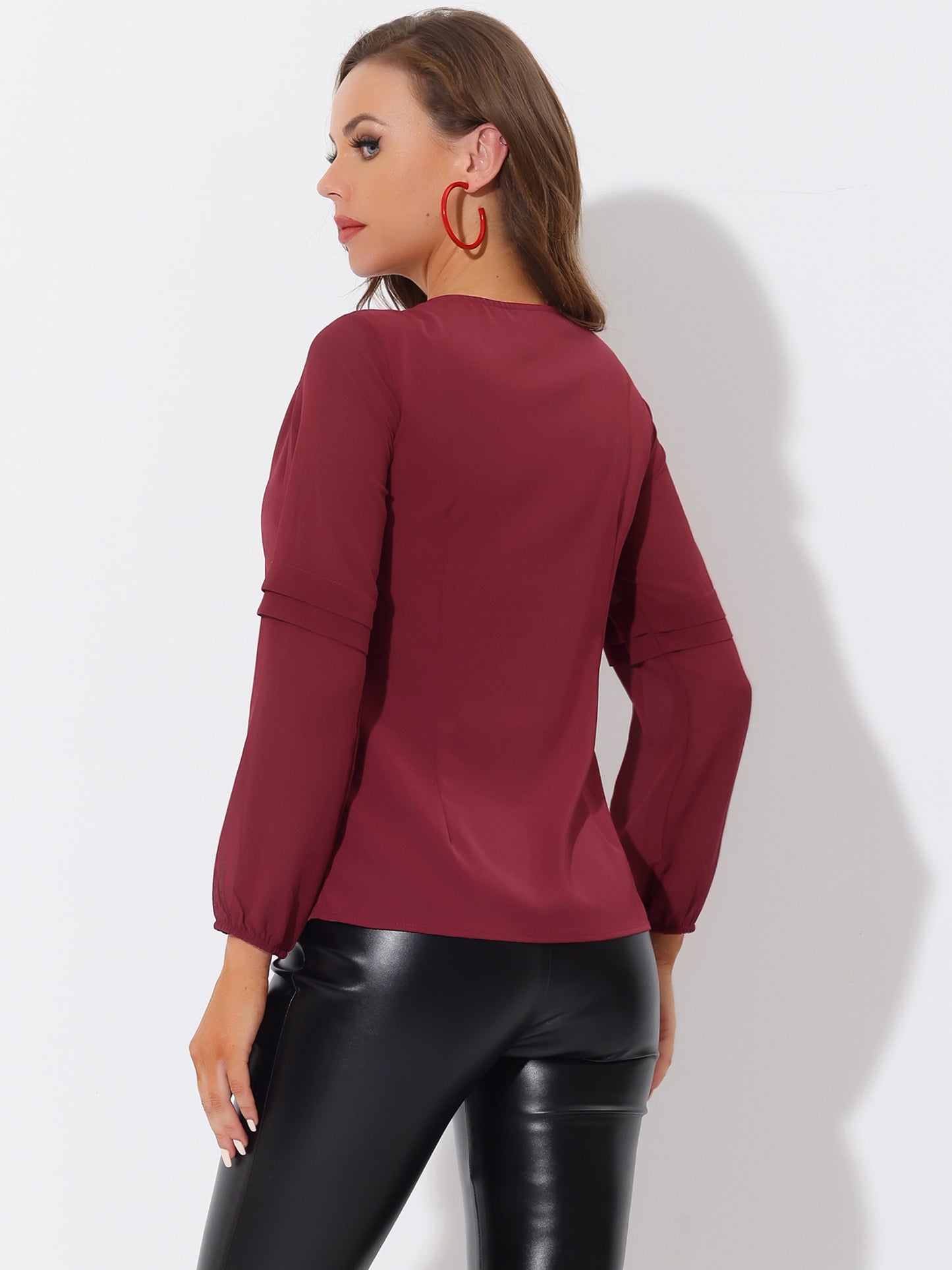 Women's Keyhole Neck Long Sleeve Business Casual Blouse Shirt