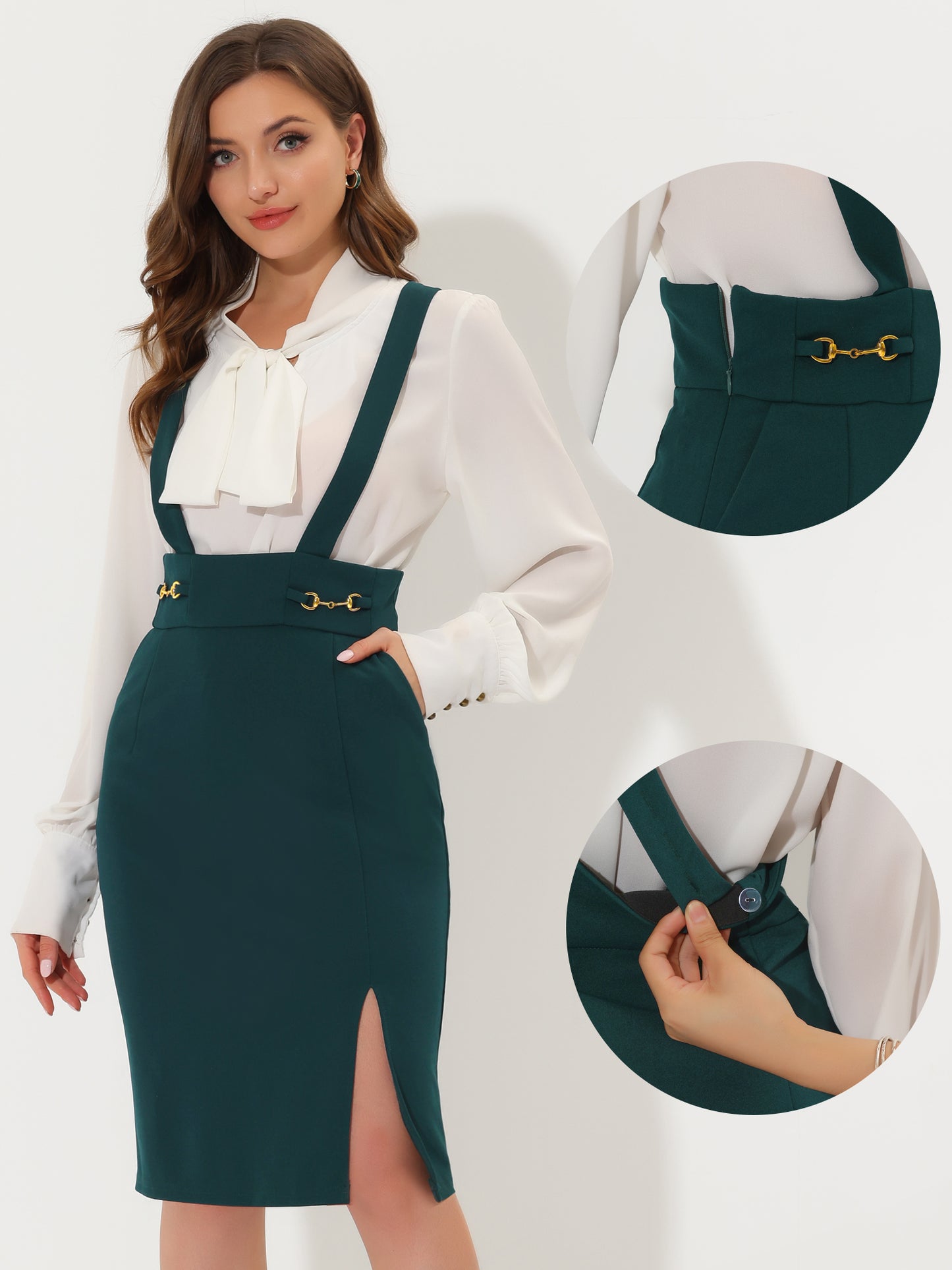 Faldas tubo para mujer, cintura alta, abertura, tirantes ajustables, falda con tirantes