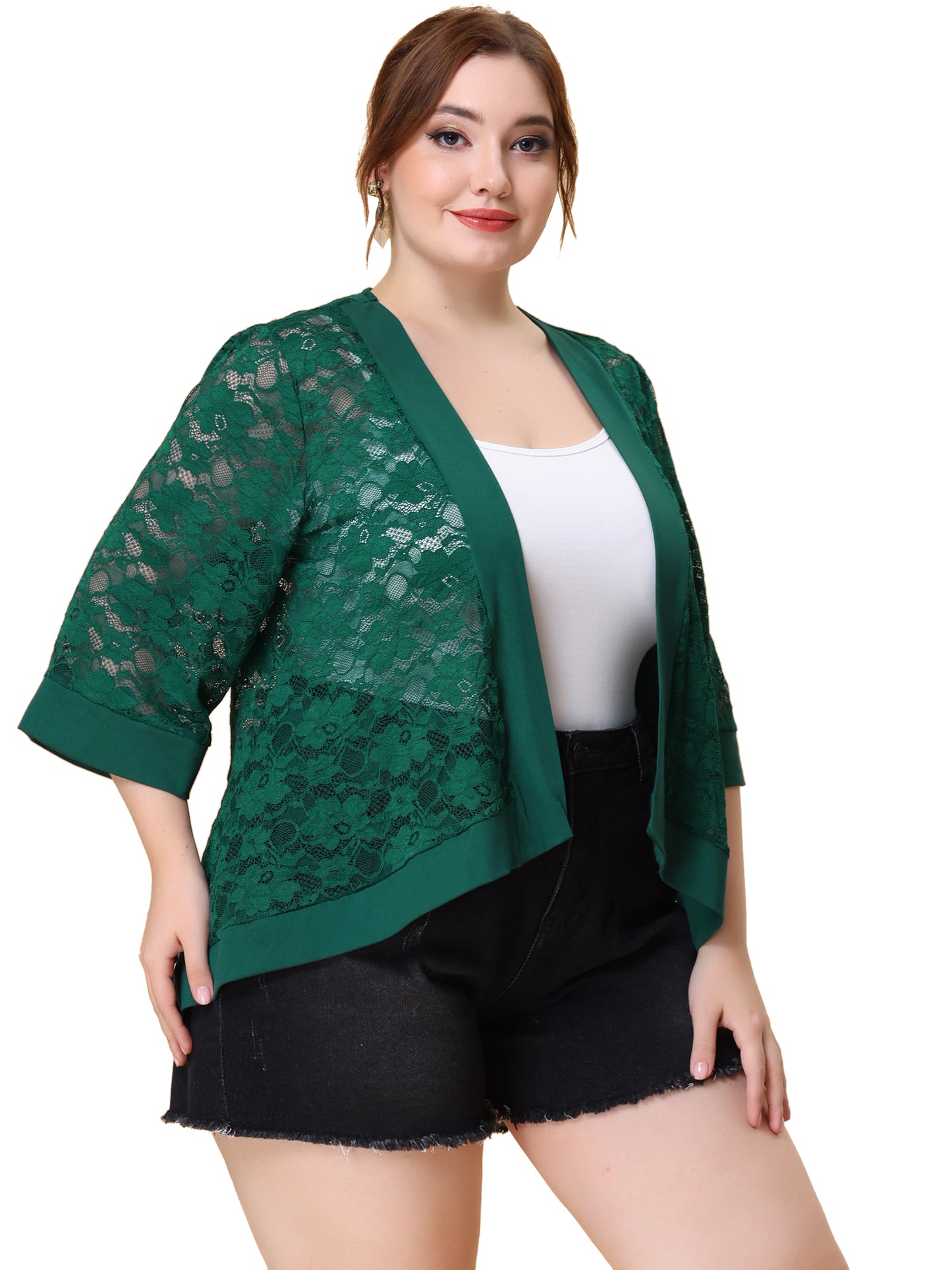 Women Plus Size Shrug Bolero Summer Lace Panel Sheer Loose Cardigan