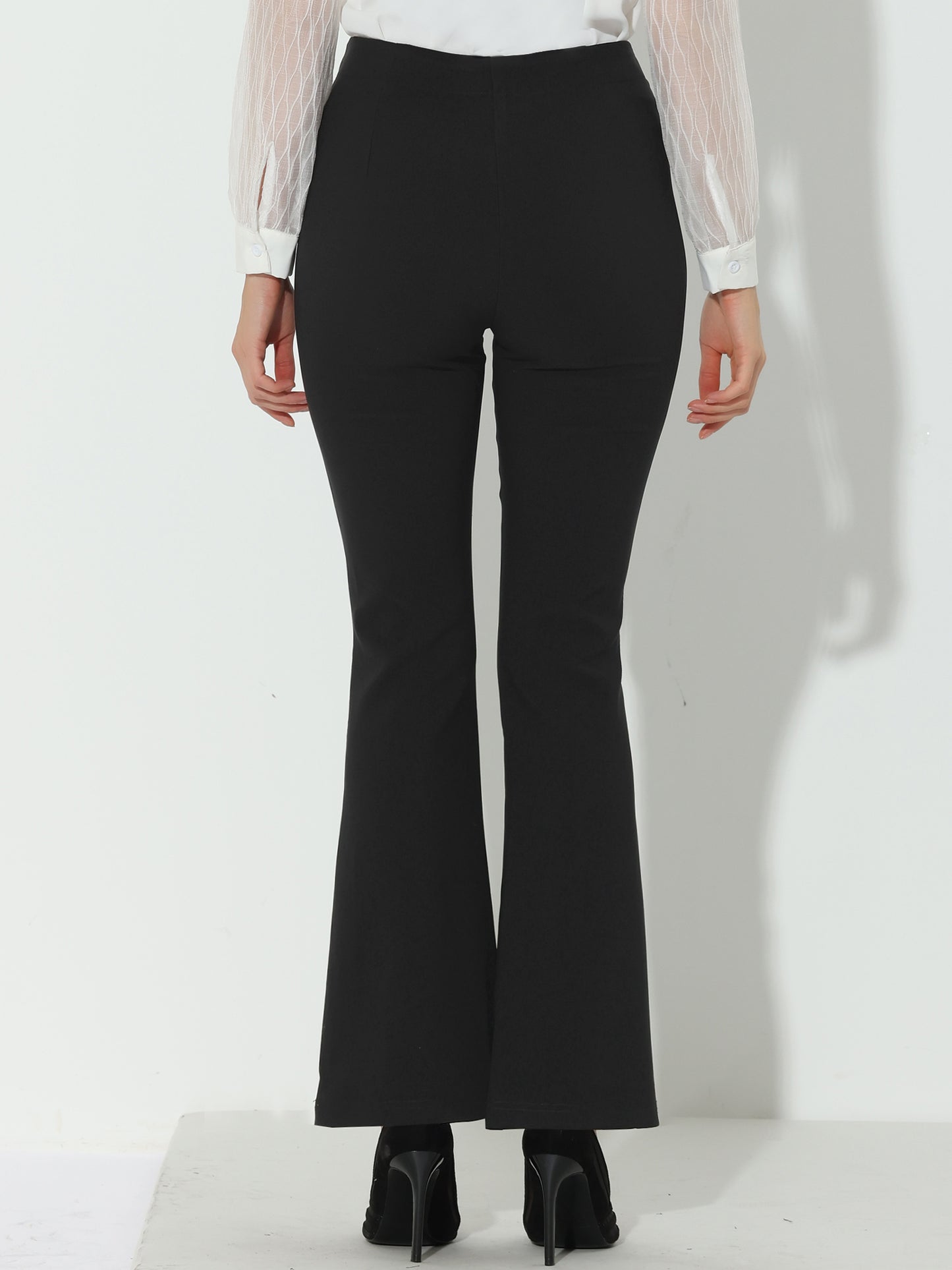 Pantalones largos de trabajo para mujer, informales, de negocios, elásticos, de cintura alta, acampanados