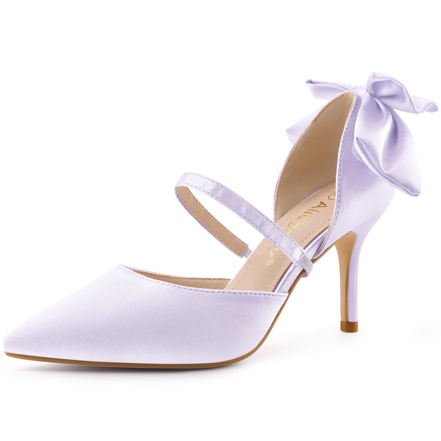 Zapatos de tacón de aguja de satén con lazo y punta puntiaguda para mujer