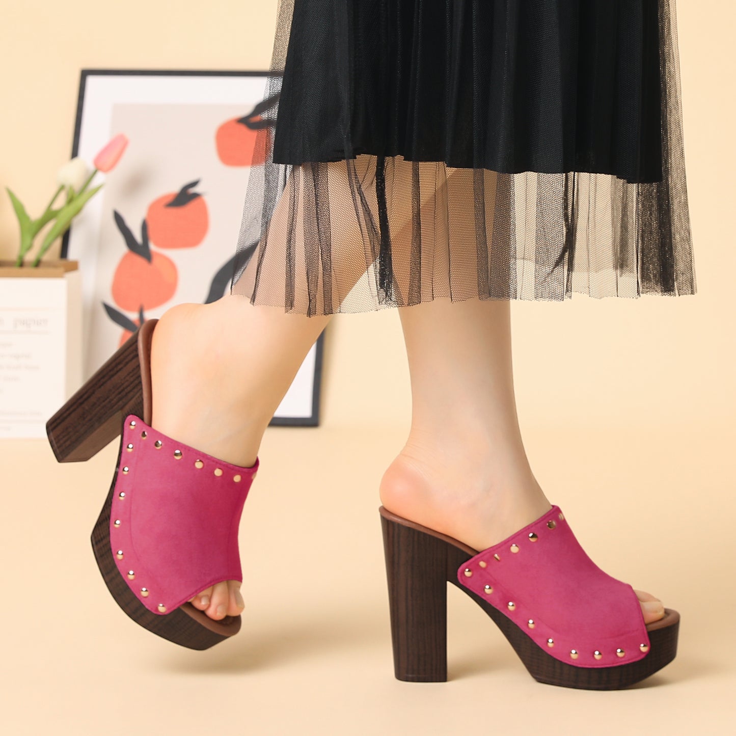 Women's Open Toe Platform Block Heel Slides Sandals