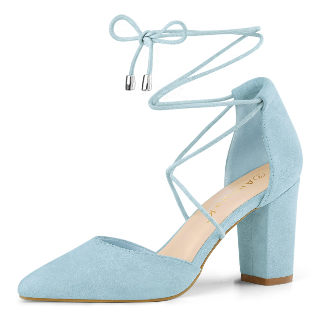 Women's Pointed Toe Chunky Heel Lace Up Pumps