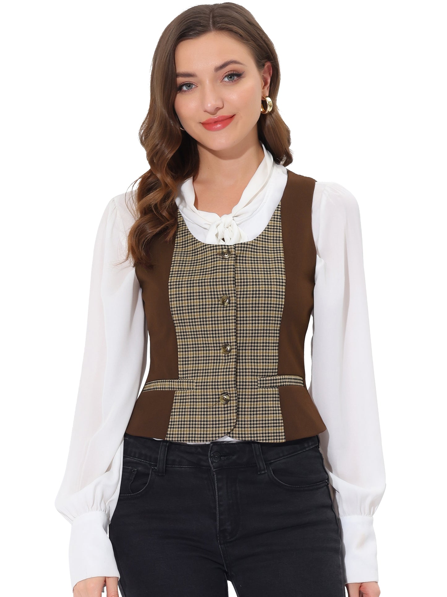 Women's Plaid Button Down Retro Waistcoat Vest