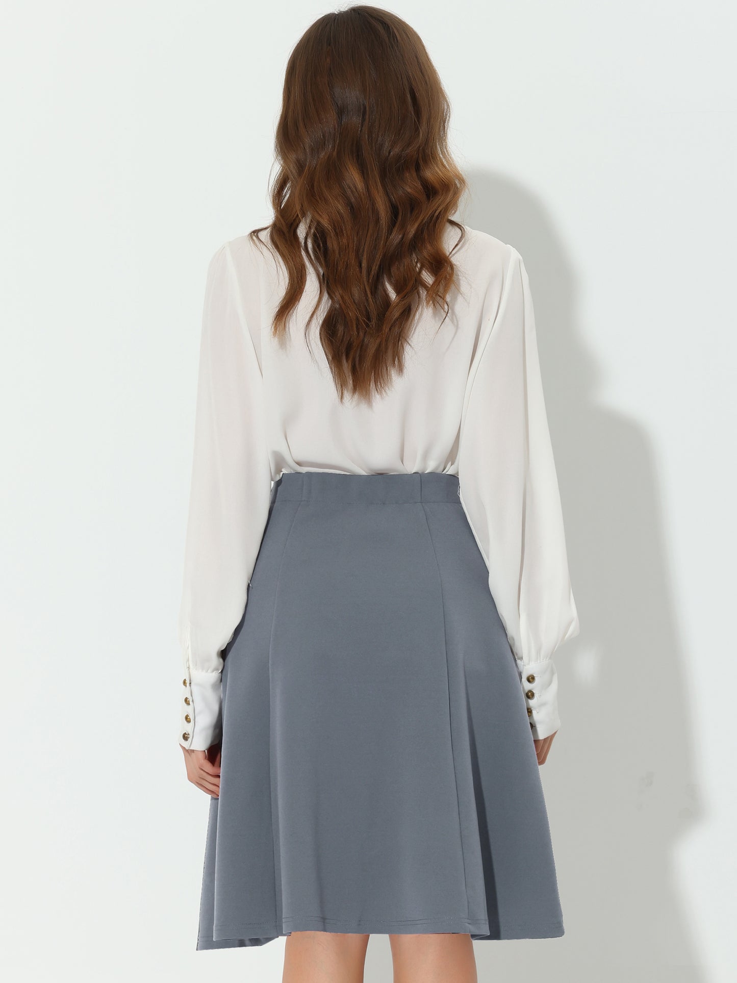 Falda formal de trabajo con botones delanteros y corte A hasta la rodilla para mujer