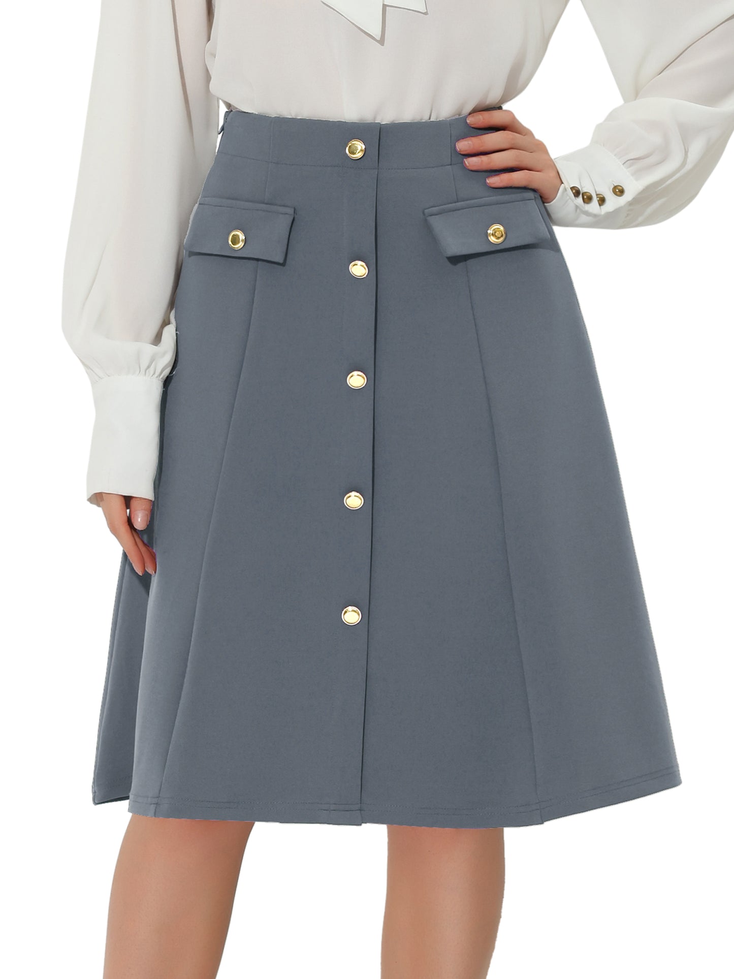 Falda formal de trabajo con botones delanteros y corte A hasta la rodilla para mujer