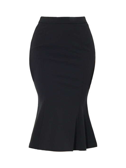 Women's Bodycon Skirt High Waist Ruffle Hem Fishtail Mermaid Midi Skirt