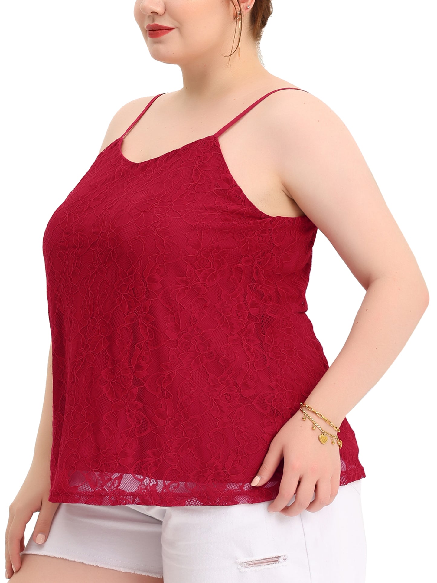 Women Plus Size Camisole Adjustable Strap Elegant Lace Cami Tank Top
