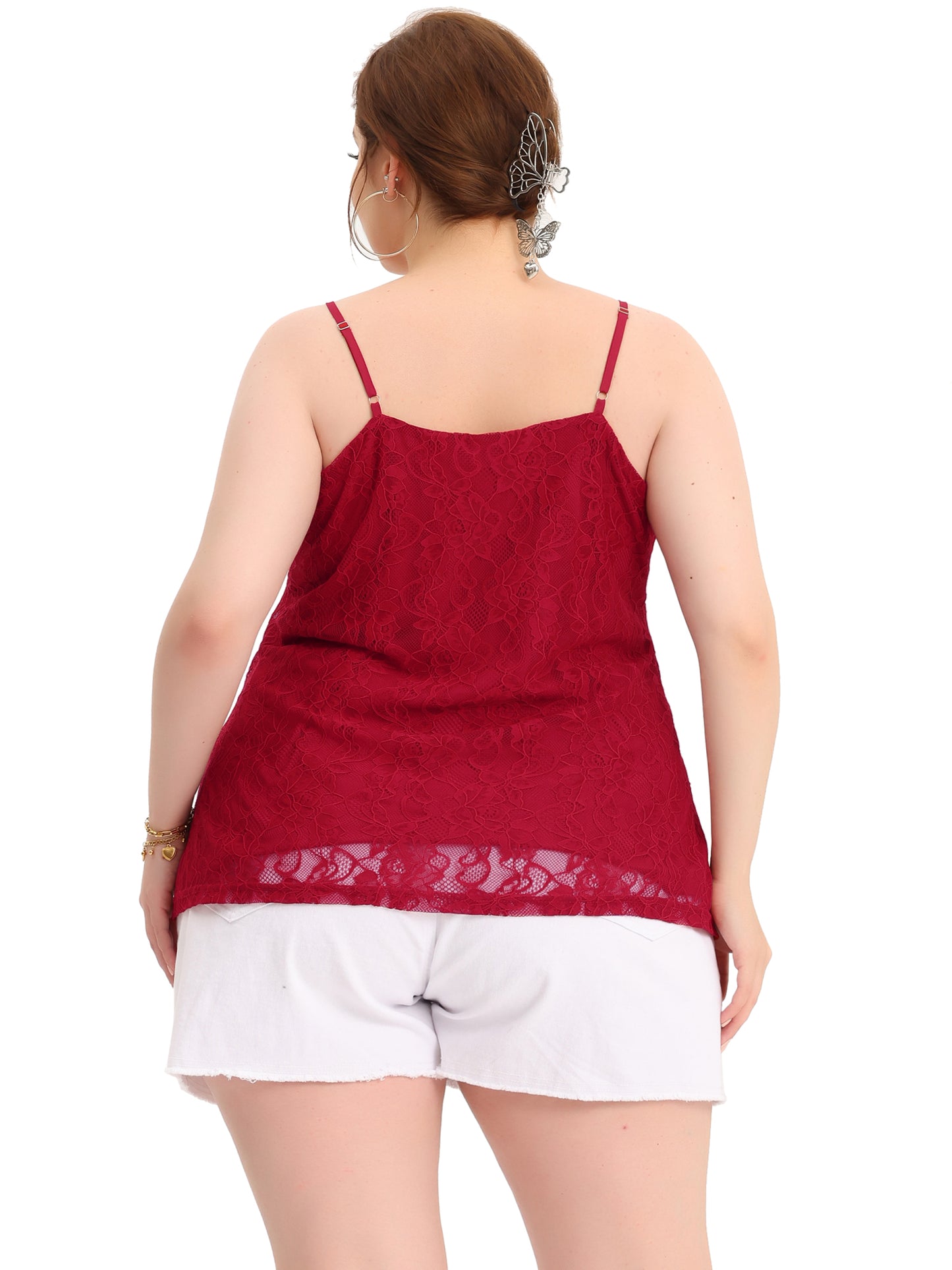 Women Plus Size Camisole Adjustable Strap Elegant Lace Cami Tank Top
