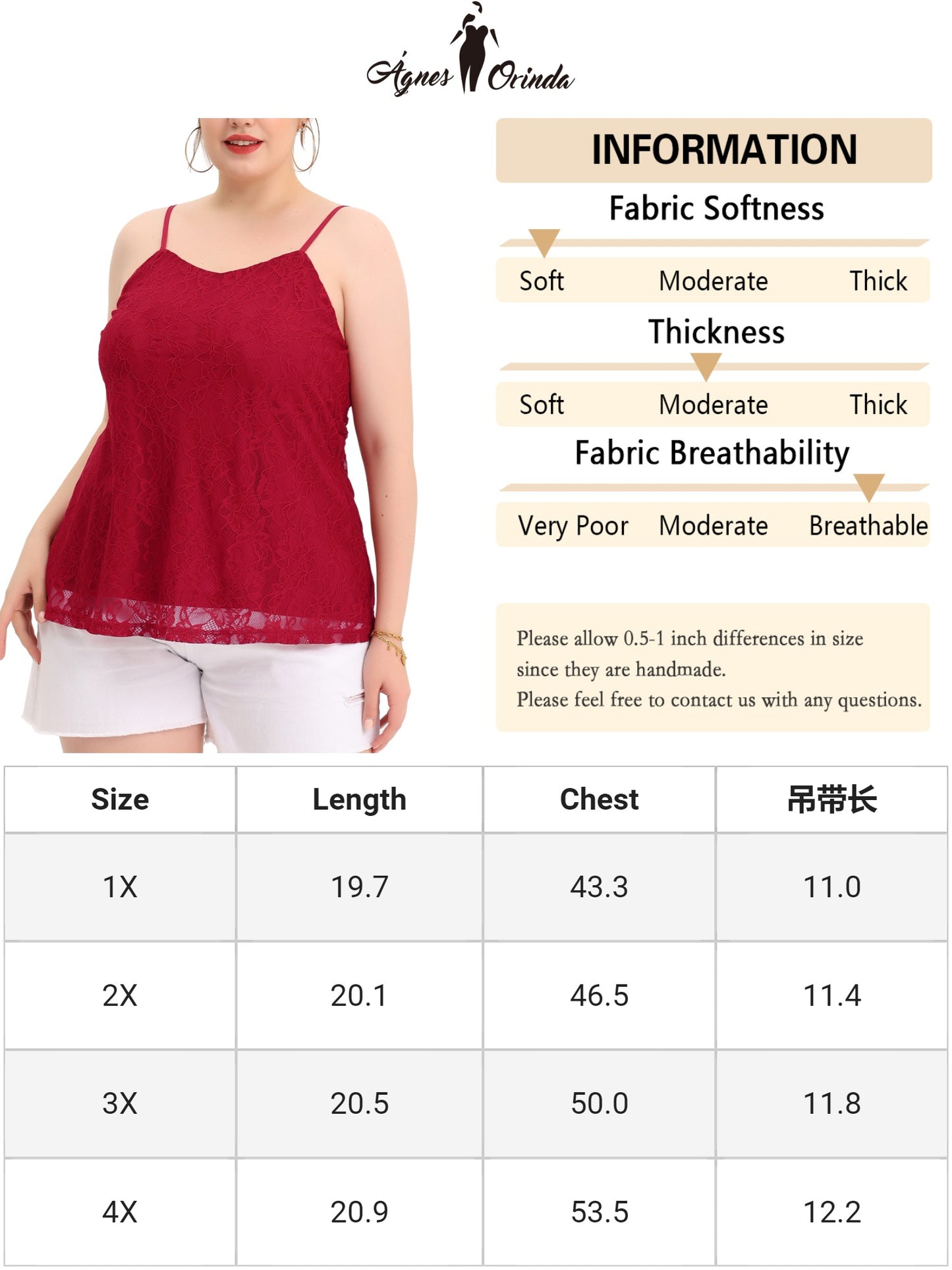 Women Plus Size Camisole Adjustable Strap Elegant Lace Cami Tank Top