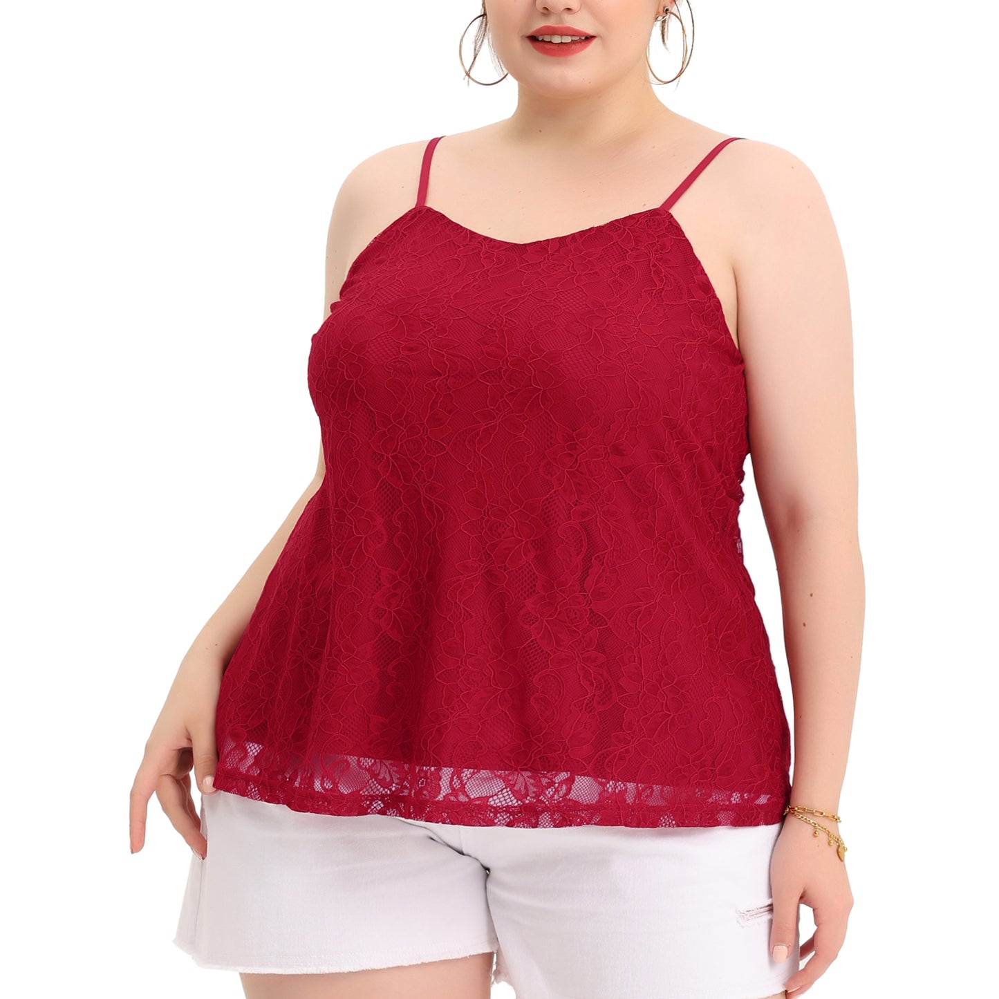 Women Plus Size Camisole Adjustable Strap Elegant Lace Cami Tank Top