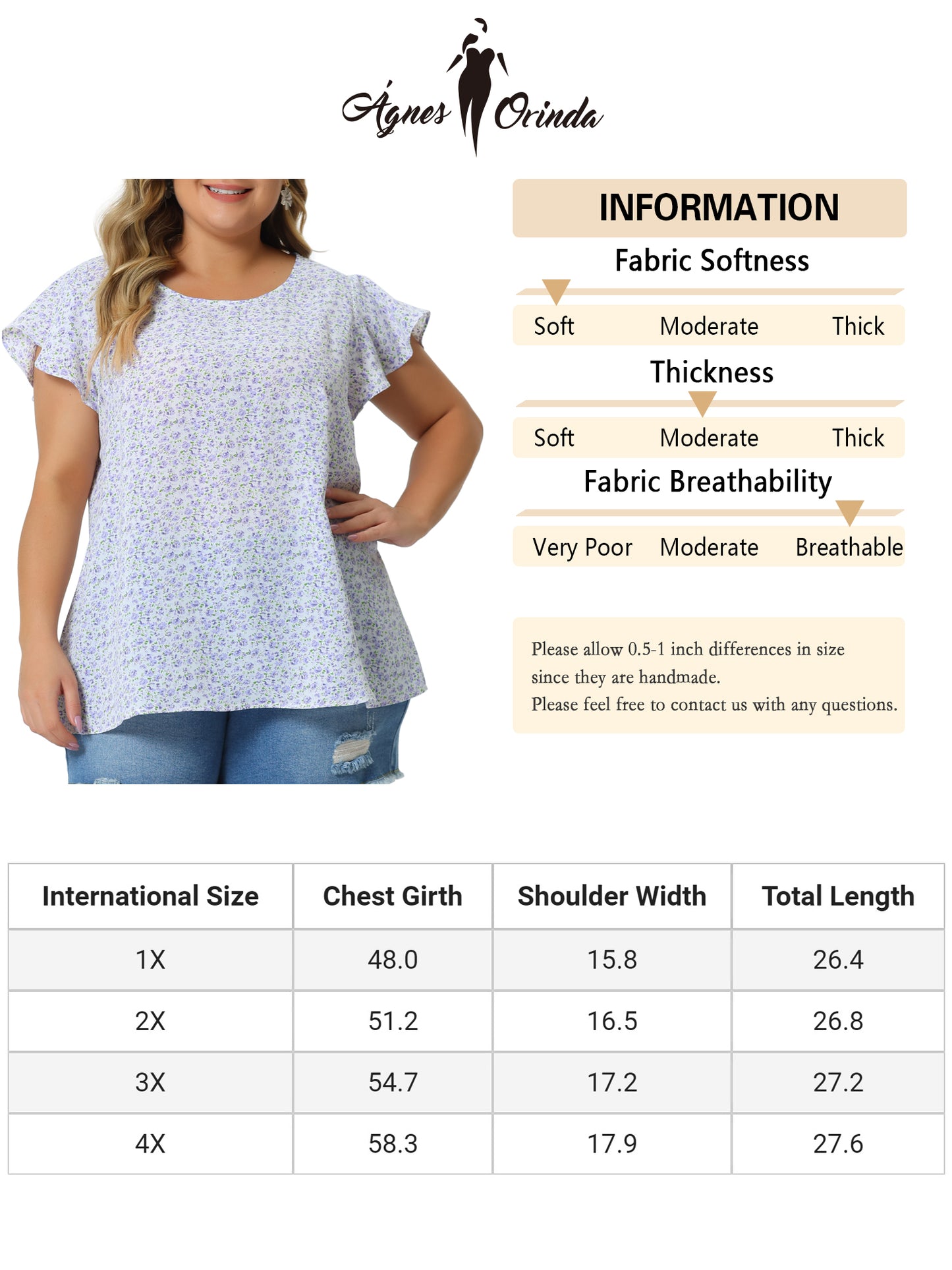 Women's Plus Size Summer Top Floral Round Neck Short Sleeves Ruffle Casual Blouse