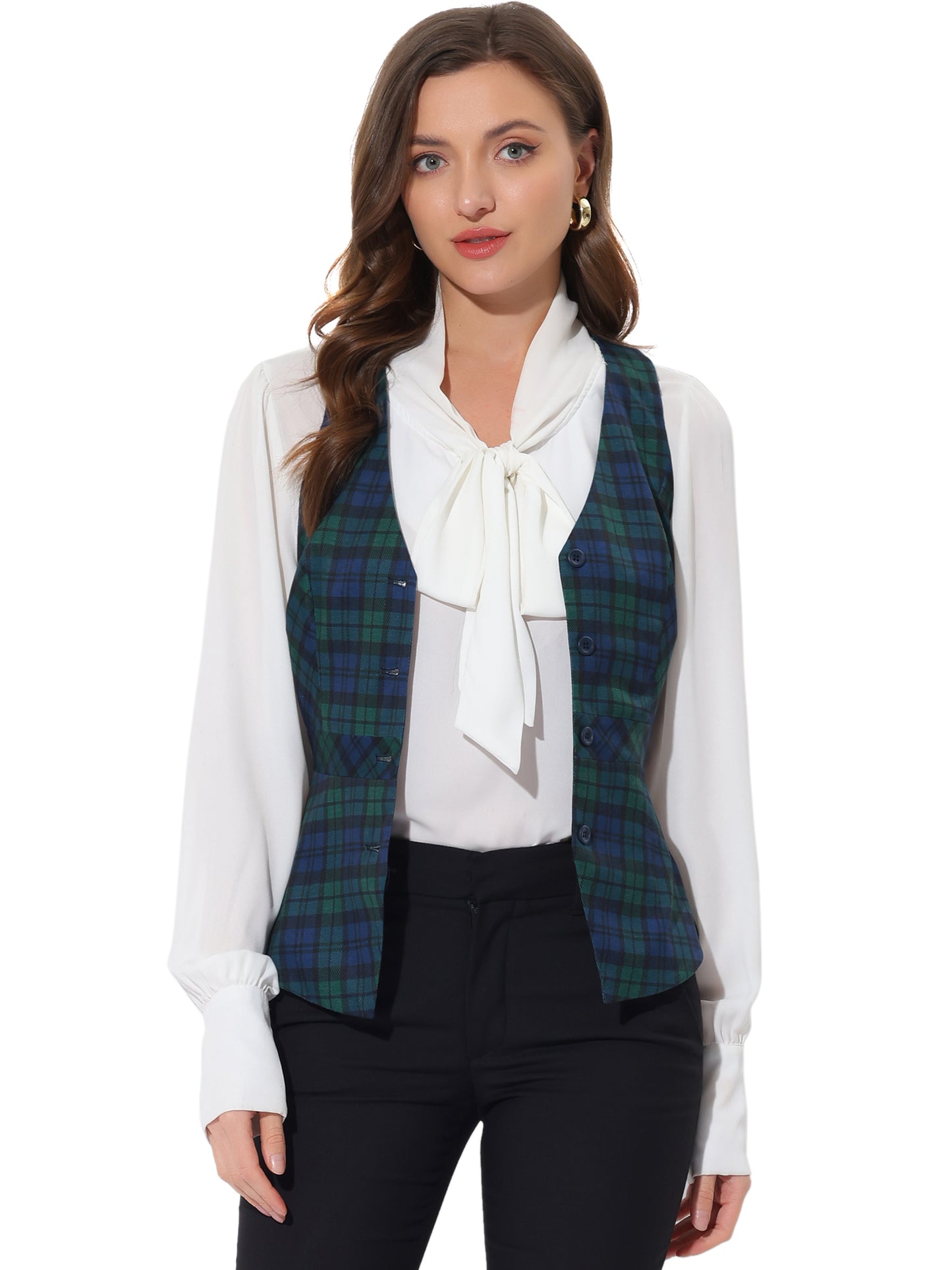 Women's Plaid Vest Single Breasted V Neck Vintage Racerback Waistcoat
