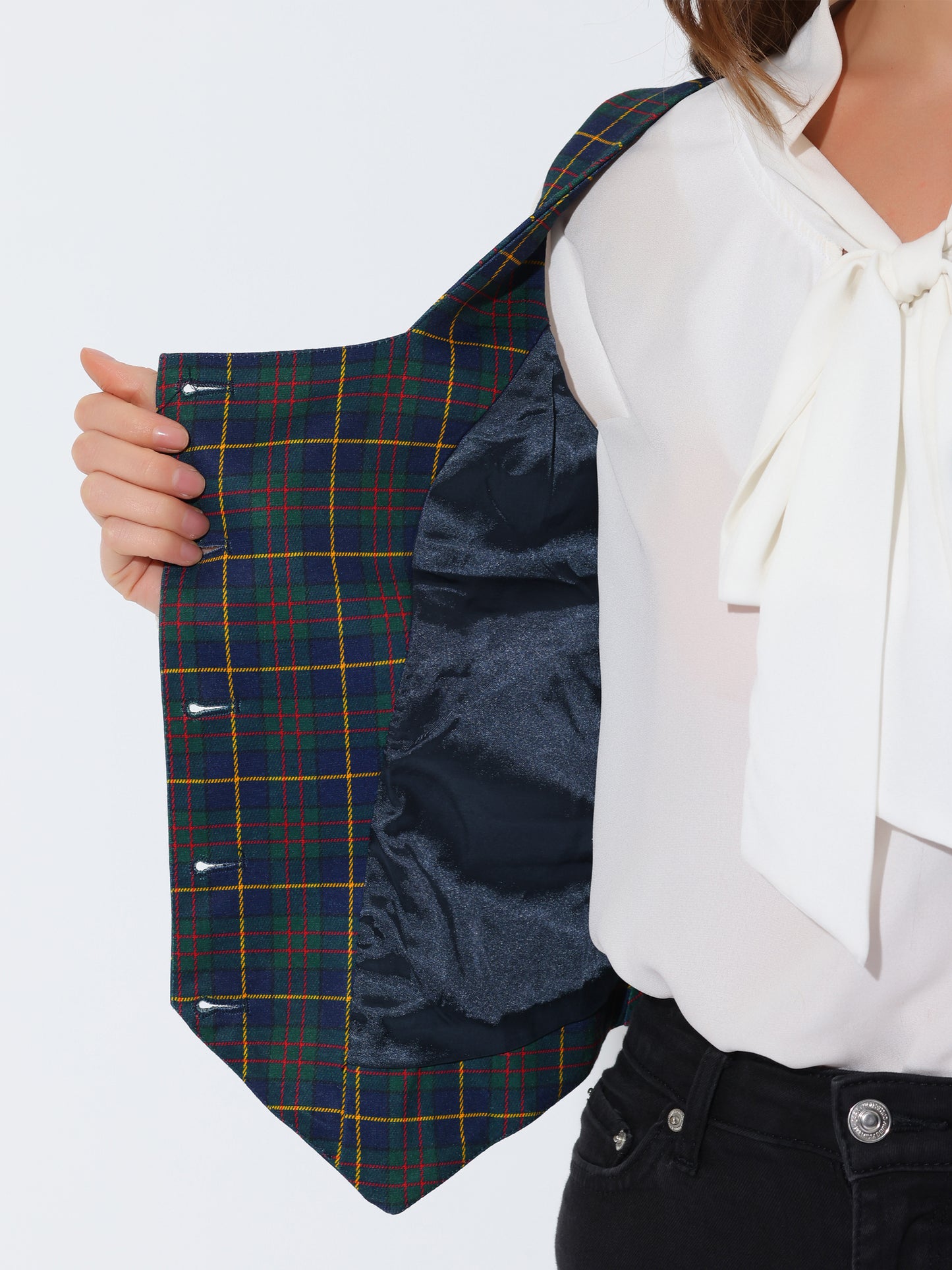 Women's Square Neck Single Breasted Vintage Plaid Waistcoat Vest