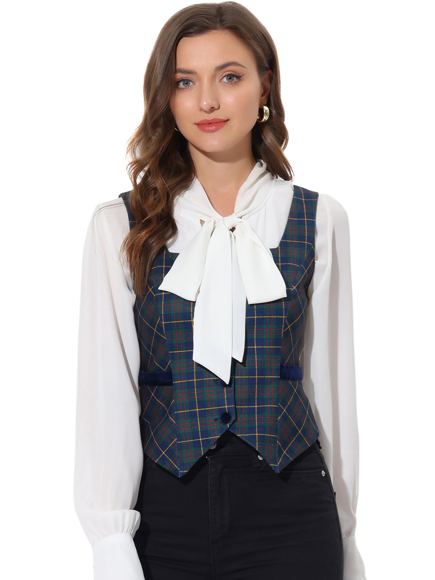 Women's Square Neck Single Breasted Vintage Plaid Waistcoat Vest