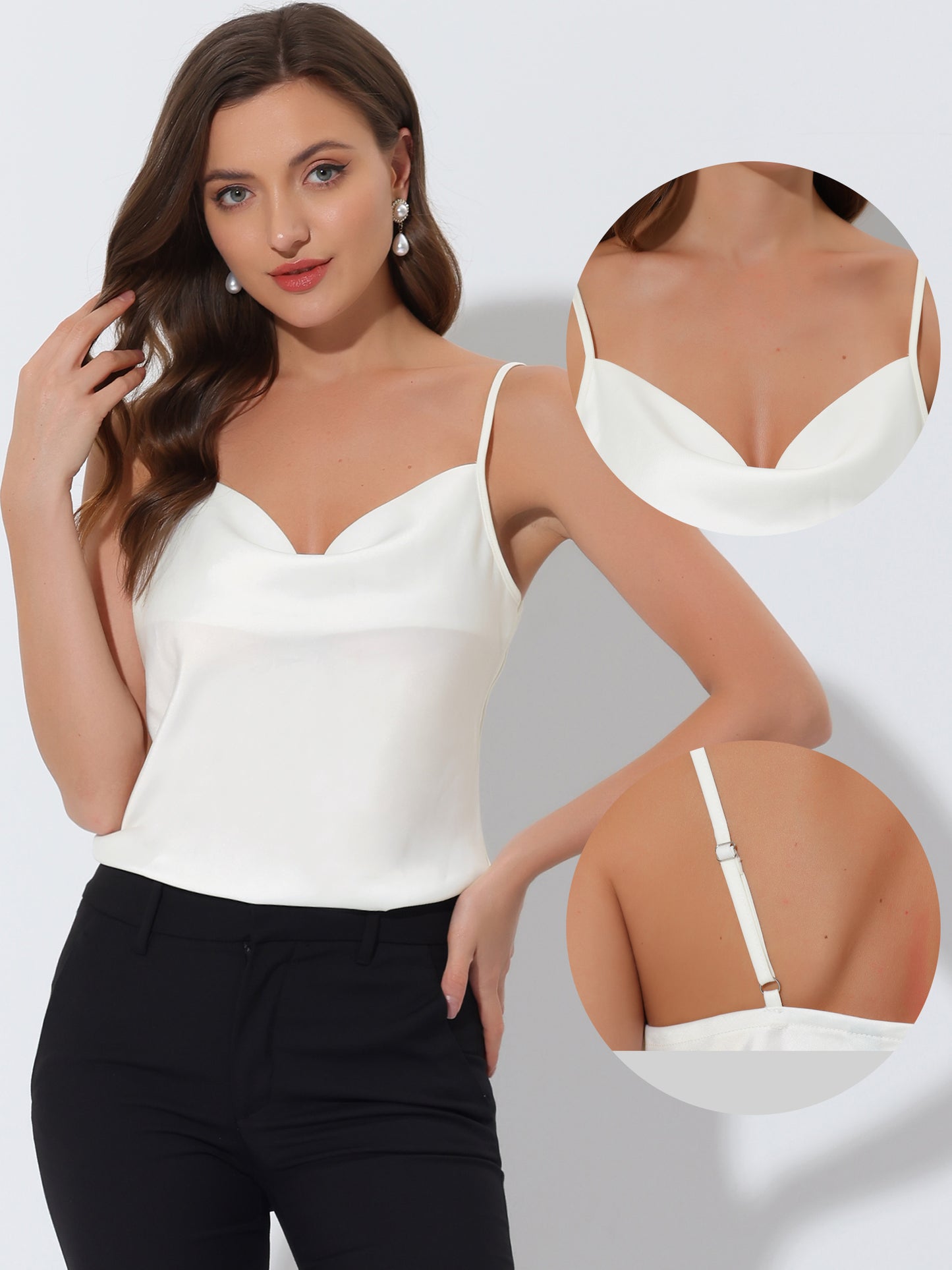 Camisola de tirantes finos de satén para mujer, camisola con cuello vuelto
