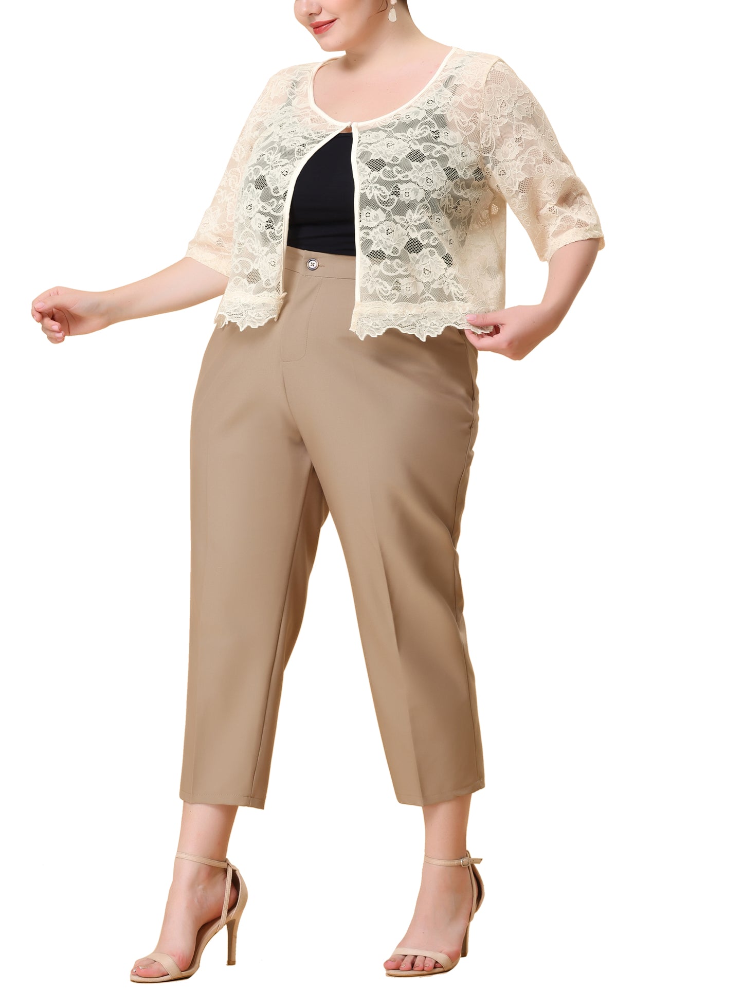 Women Plus Size Bolero Shrugs Floral Summer Cardigan 1/2 Sleeve Sheer Lace Shrug