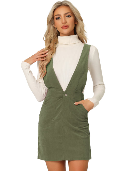 Women's Corduroy Overall Pinafore Dress Strap Suspender Skirt