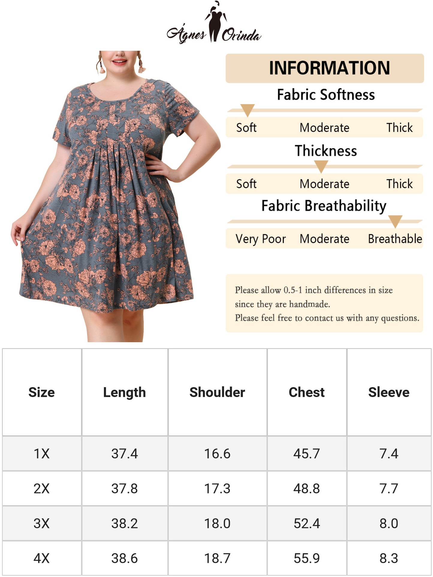 Women Plus Size Short Sleeves Pleated Summer Casual Loose Floral Dress