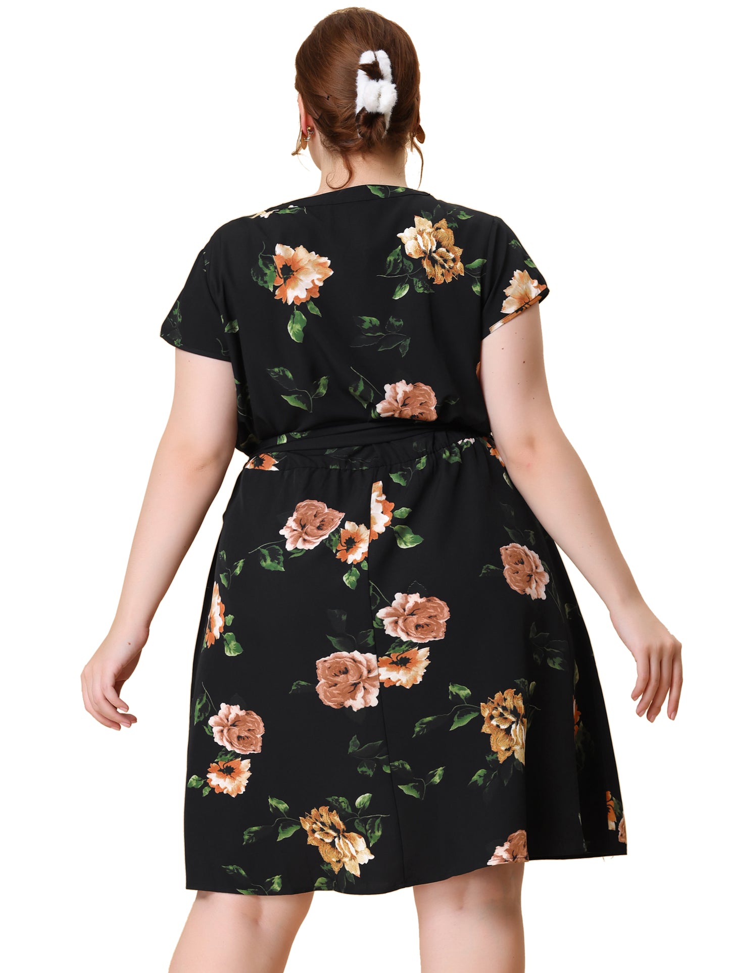 Women's Plus Size V Neck Belted Summer Floral Dresses