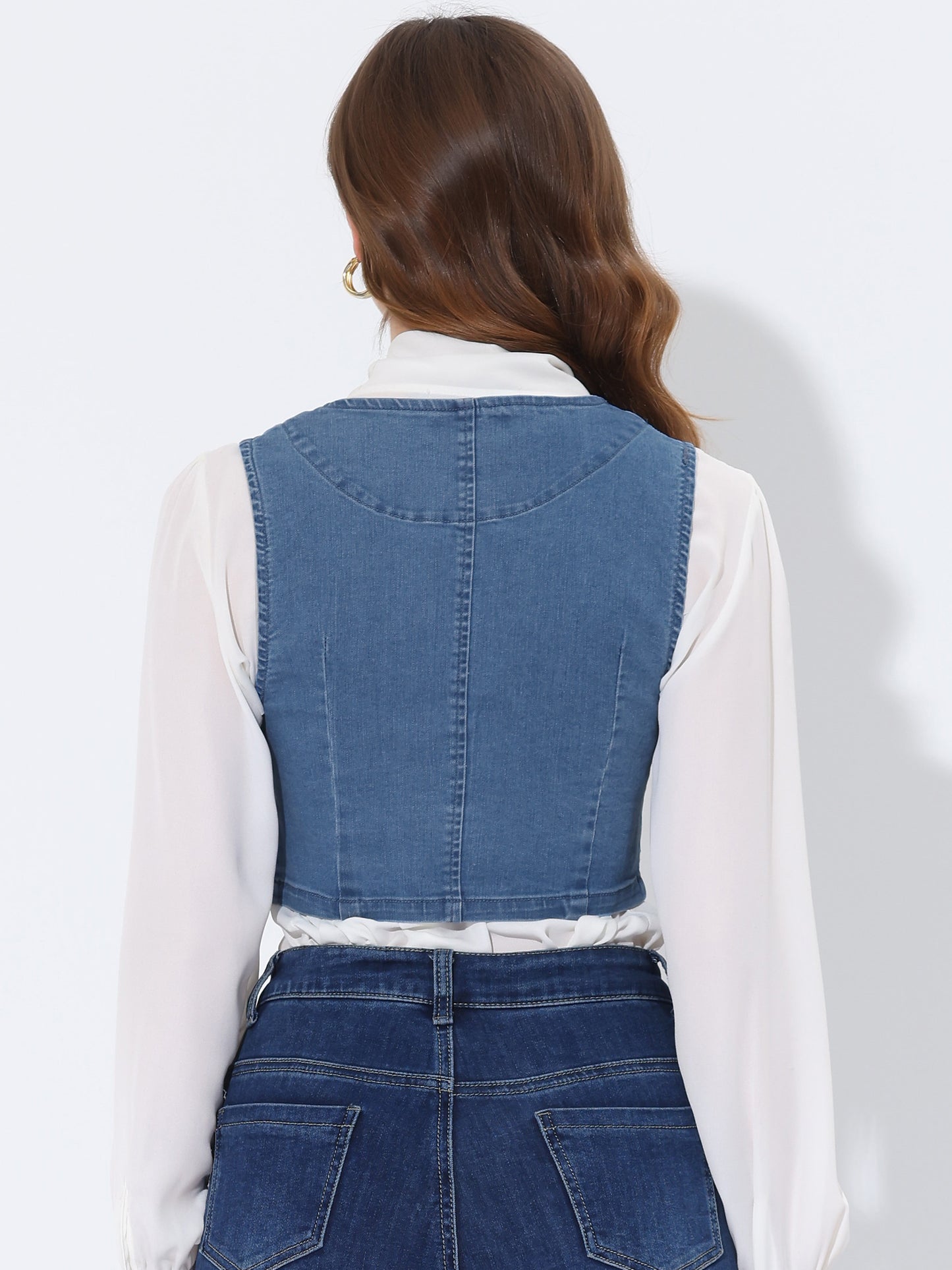 Women's Button Up Sleeveless Crop Jean Denim Vest