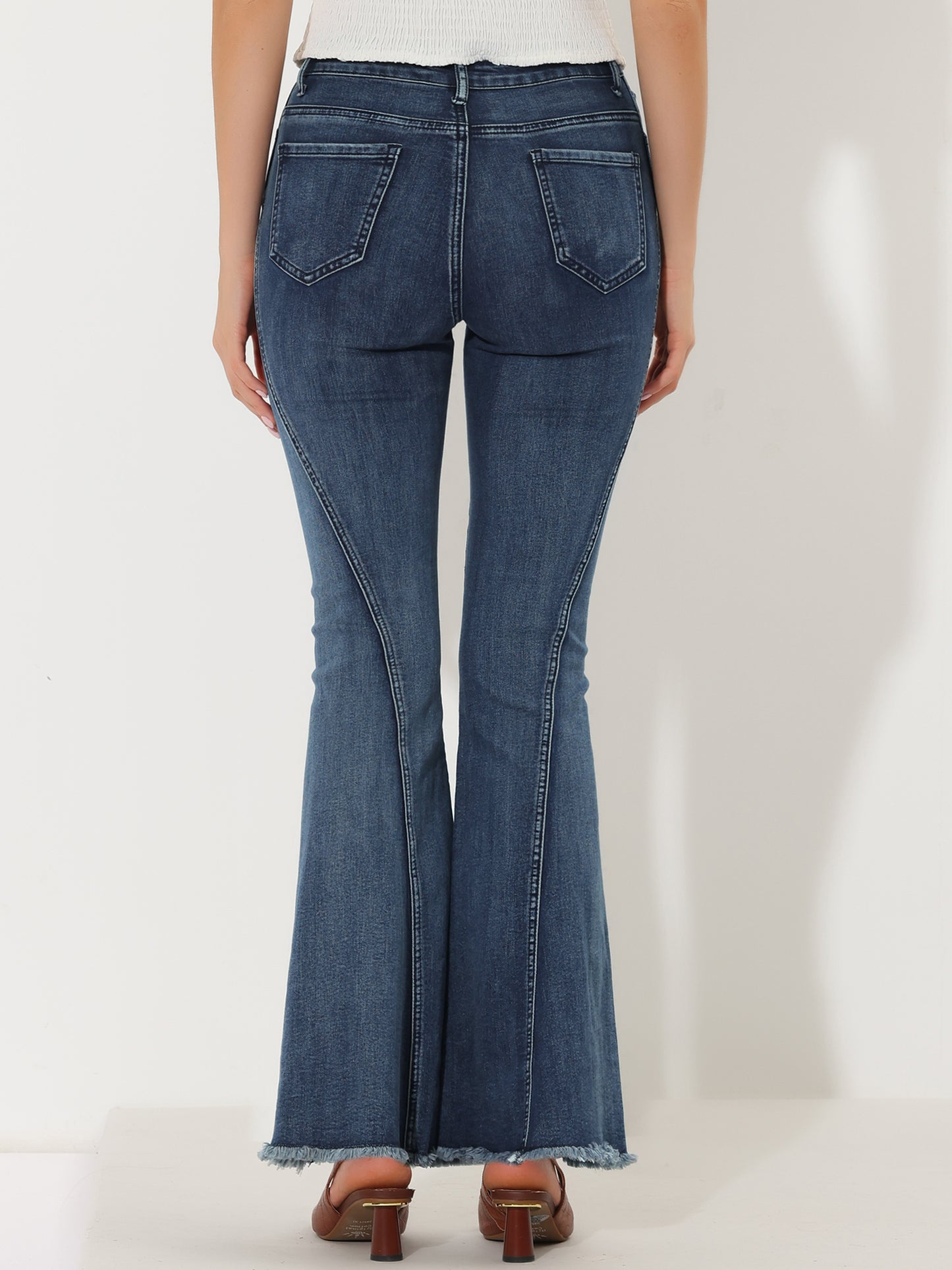 Vaqueros acampanados vintage de los años 70 para mujer, de cintura alta, elásticos, de mezclilla, pantalones de campana