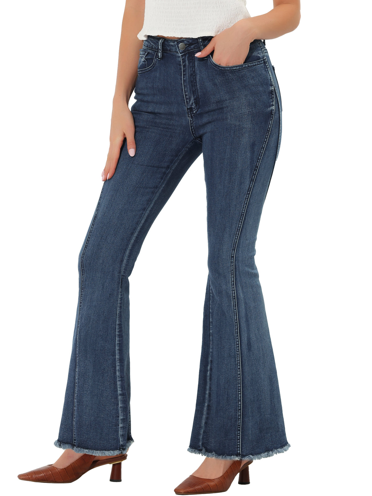 Women's 70s Vintage High Waist Stretch Denim Bell Bottom Flare Jeans