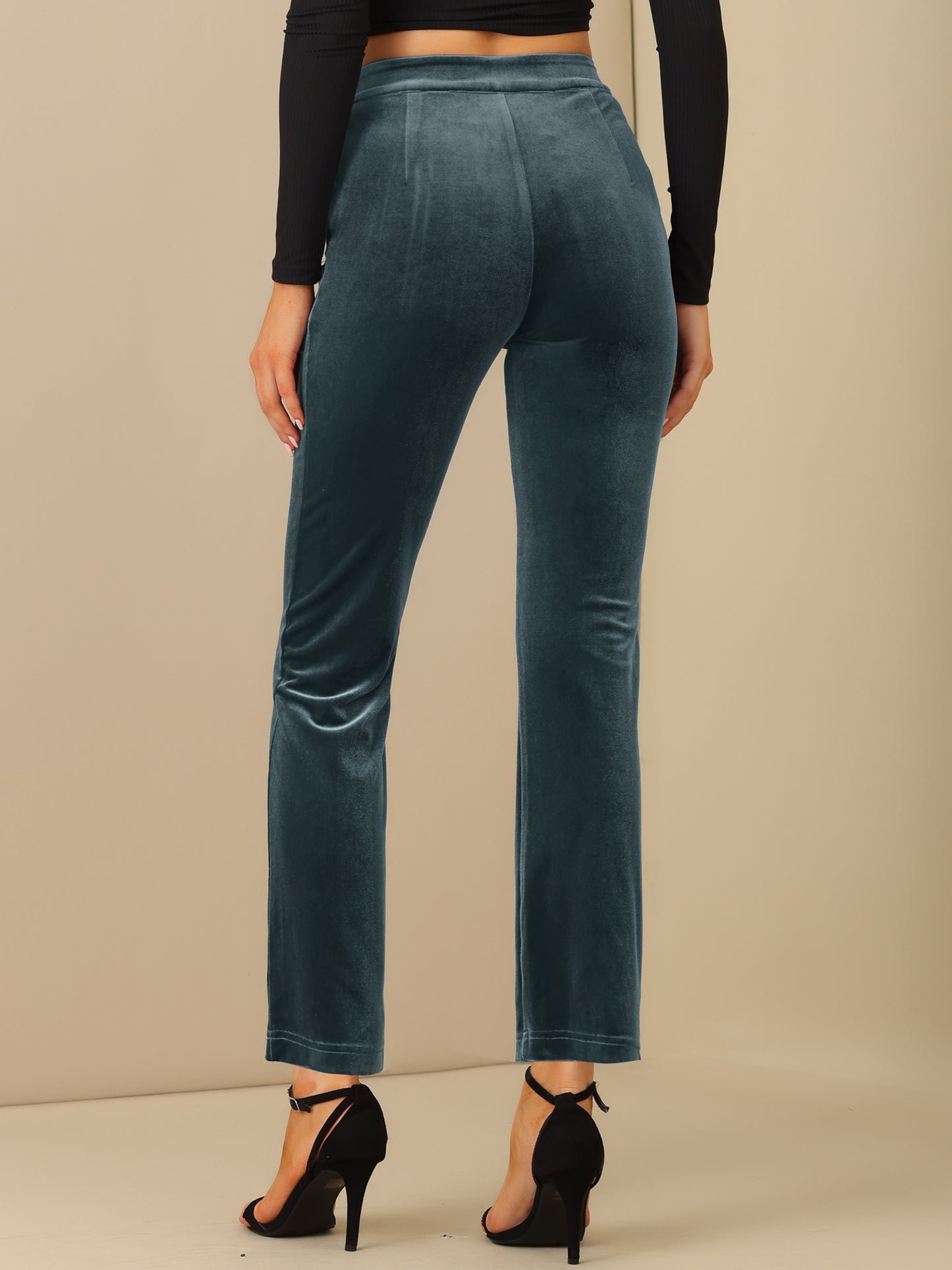Women's Velvet Elegant High Waist Trousers with Pockets Work Ankle Pants