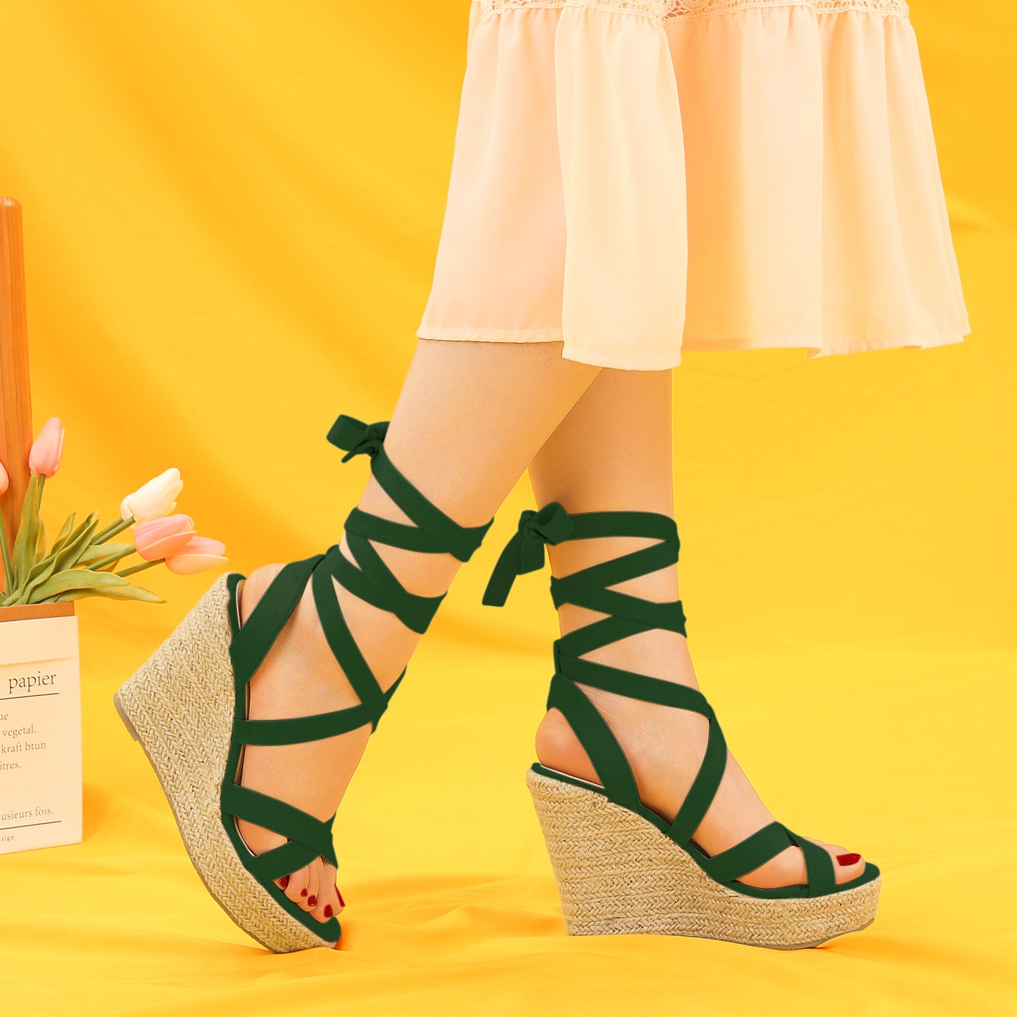 Women's Espadrilles Platform Heels Lace Up Wedge Sandals