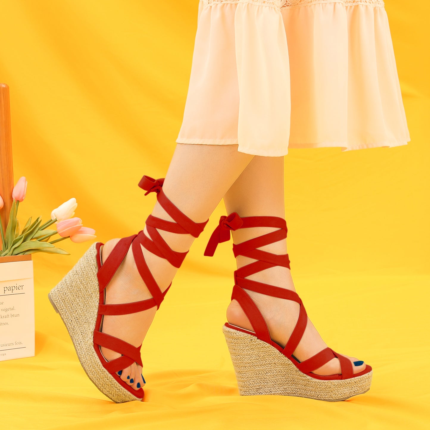 Alpargatas de plataforma con cordones y cuña para mujer