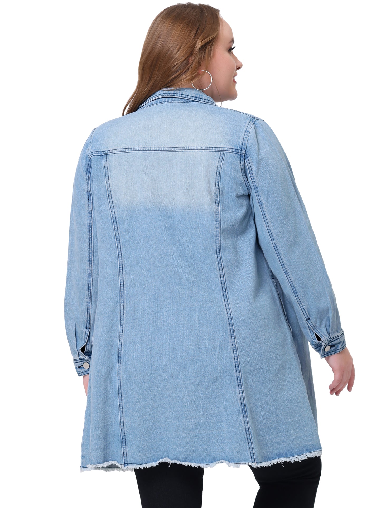 Women's Plus Size Denim Jacket Casual Long Distressed Button Up Pockets Jean Jackets