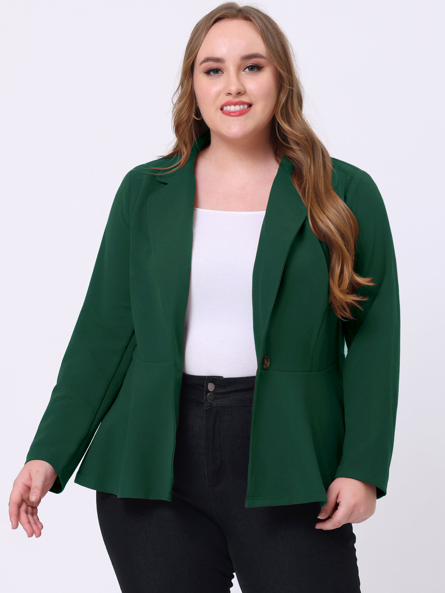 Women's Plus Size Blazer Ruffle V Neck Long Sleeve Notch Panel Button Peplum Work Office Blazers