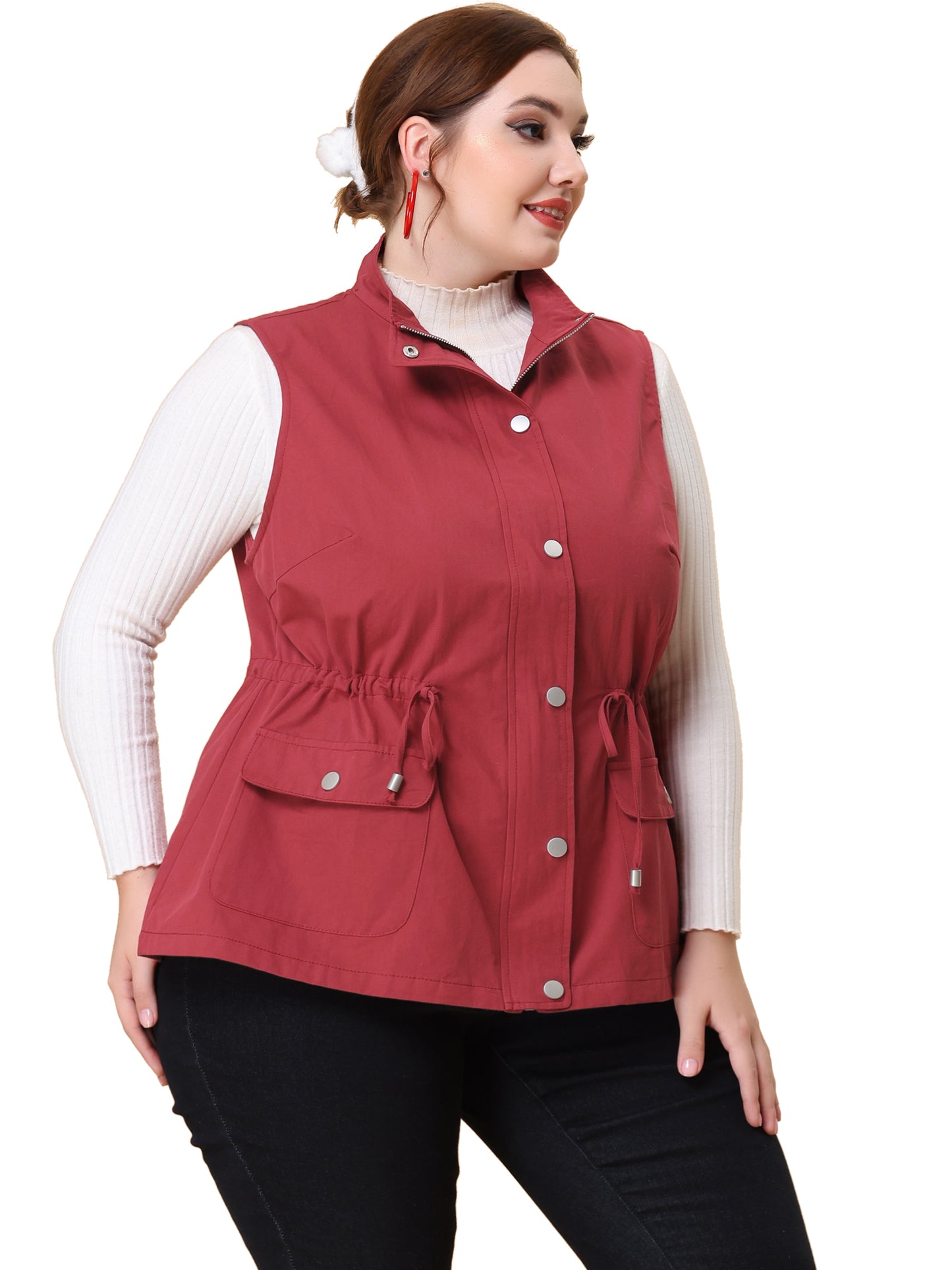 Women Plus Size Jackets Lightweight Sleeveless Anorak Cargo Vest