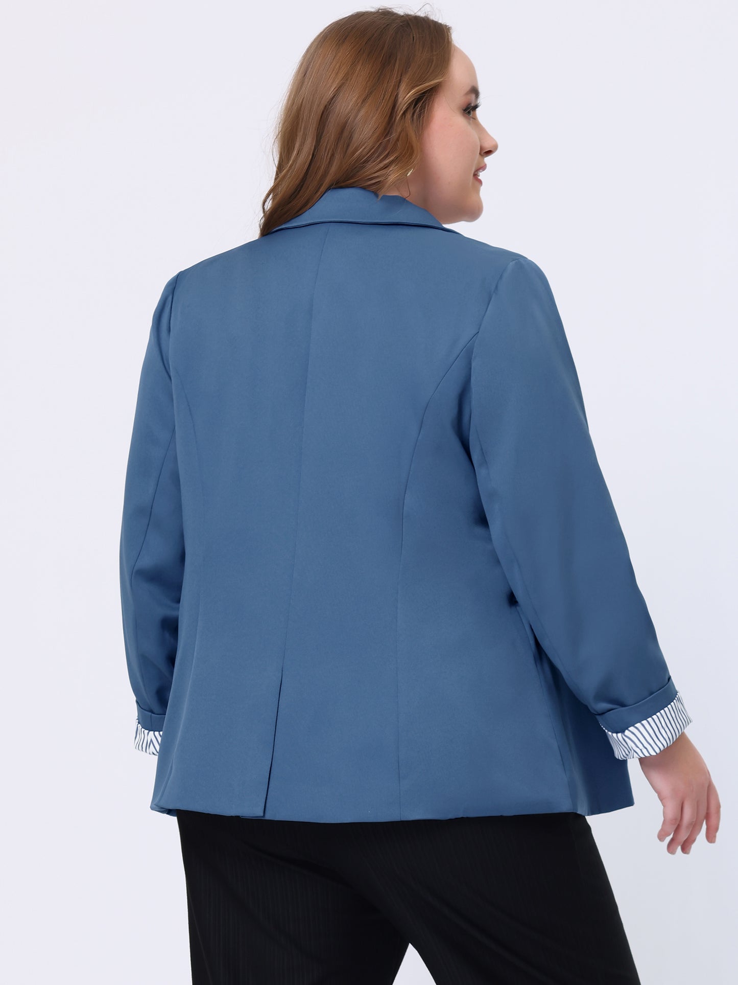 Women's Plus Size Contrast Stripe Cuff Notched Lapel Casual Blazers Jacket