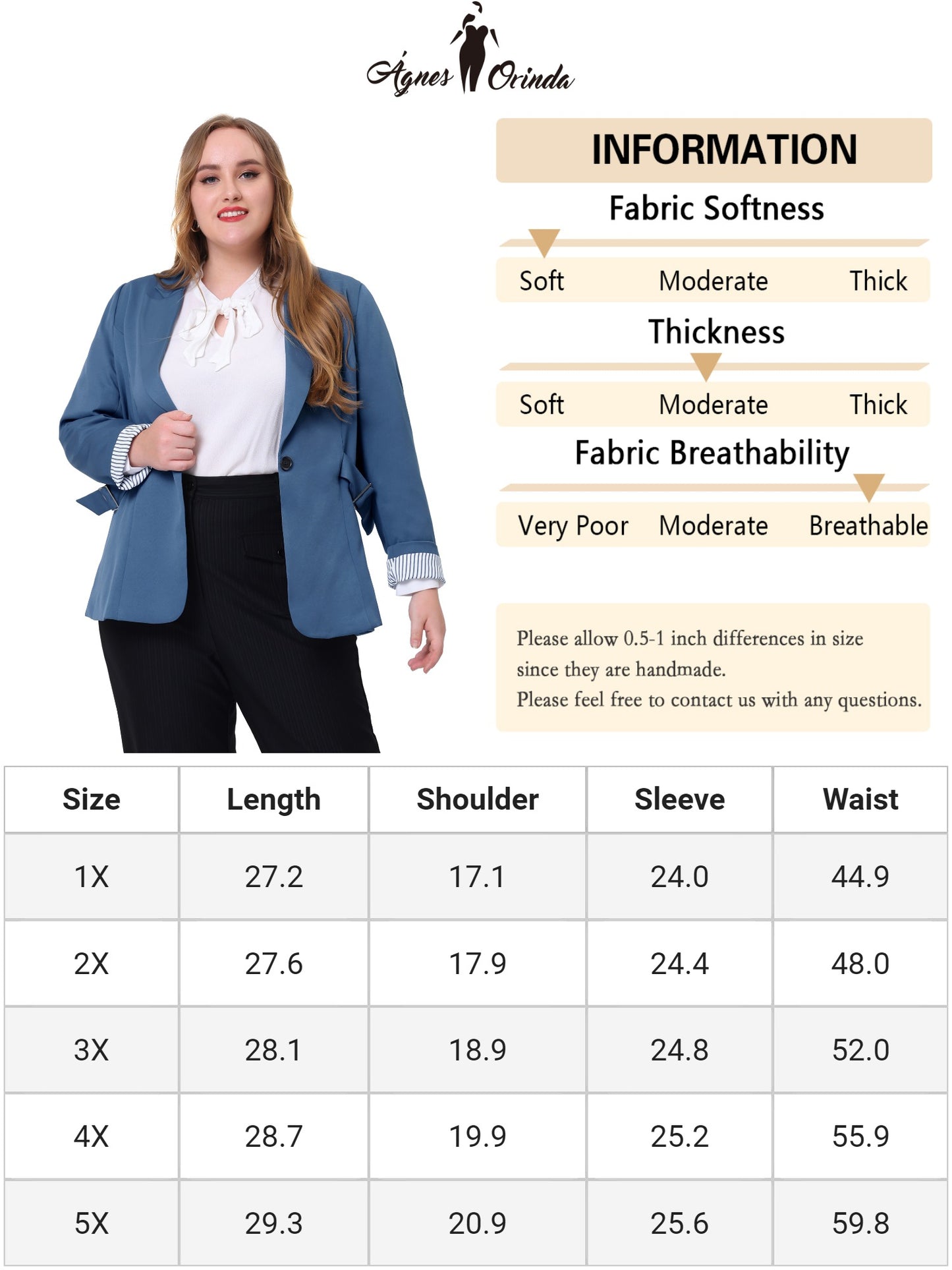 Women's Plus Size Contrast Stripe Cuff Notched Lapel Casual Blazers Jacket