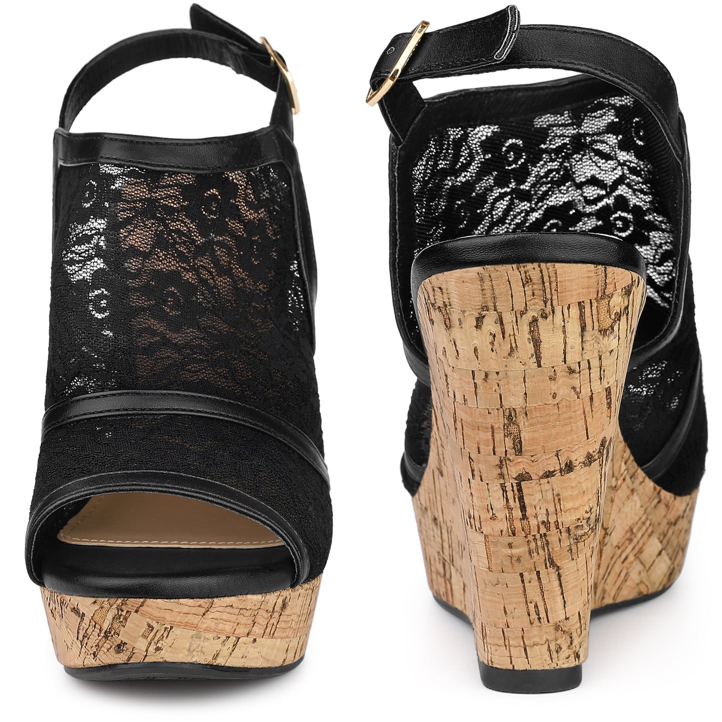Women Lace Platform Heel Slingback Wedges Sandals