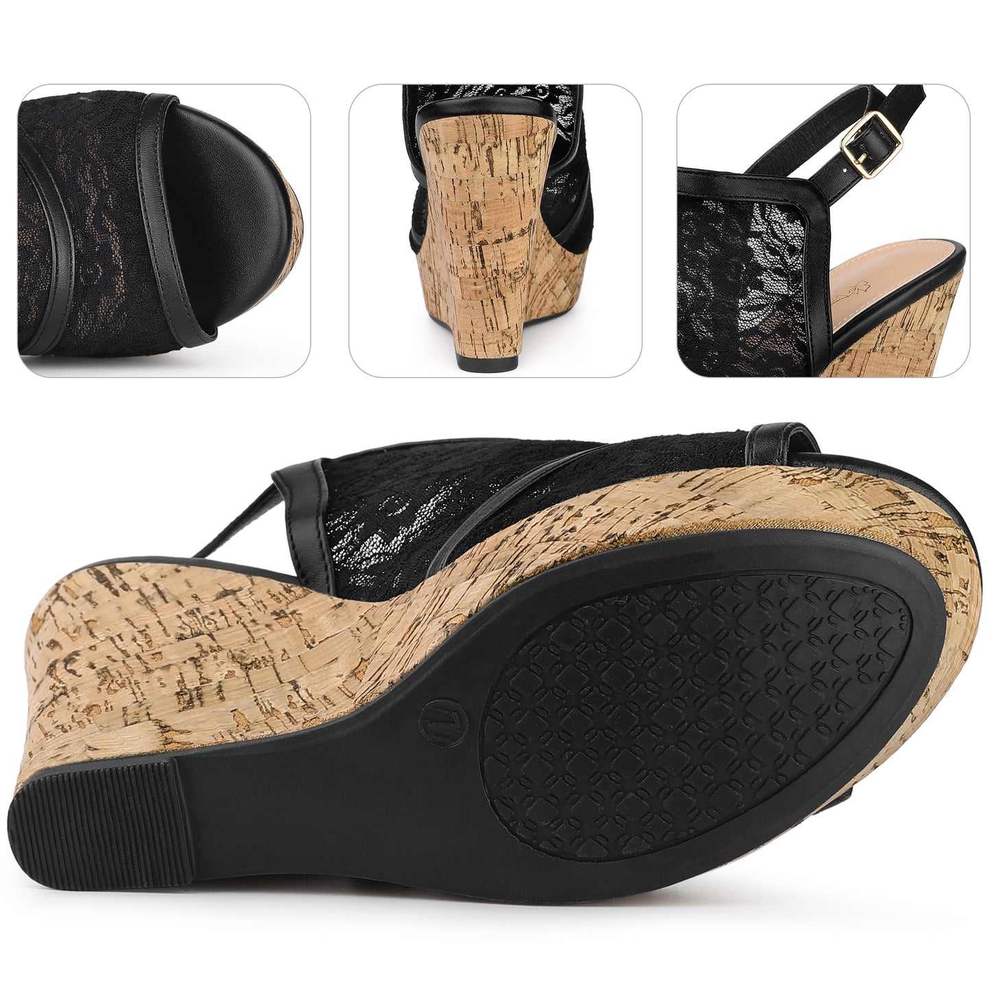 Women Lace Platform Heel Slingback Wedges Sandals