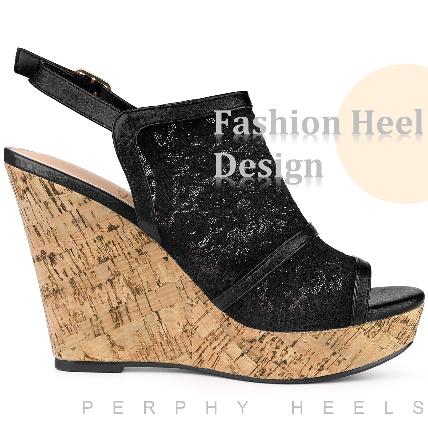 Women Lace Platform Heel Slingback Wedges Sandals