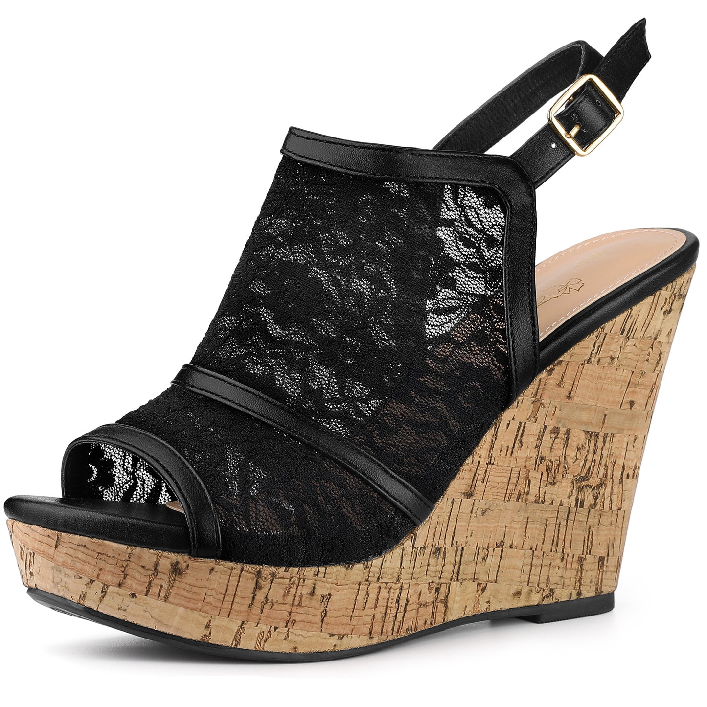 Women Lace Platform Heel Slingback Wedges Sandals