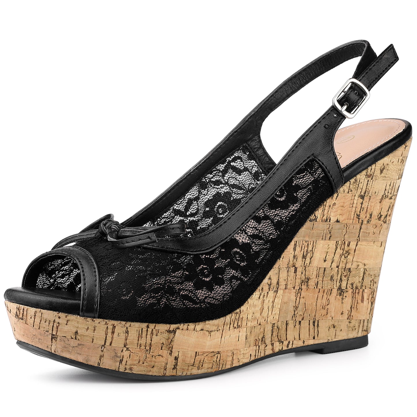 Women Platform Heels Lace Bow Slingback Wedge Sandals