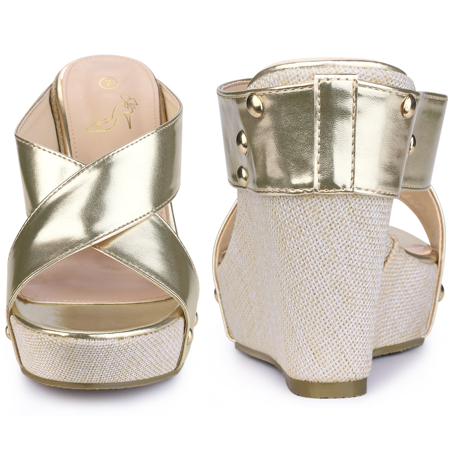 Sandalias de cuña con plataforma y punta abierta de lino para mujer